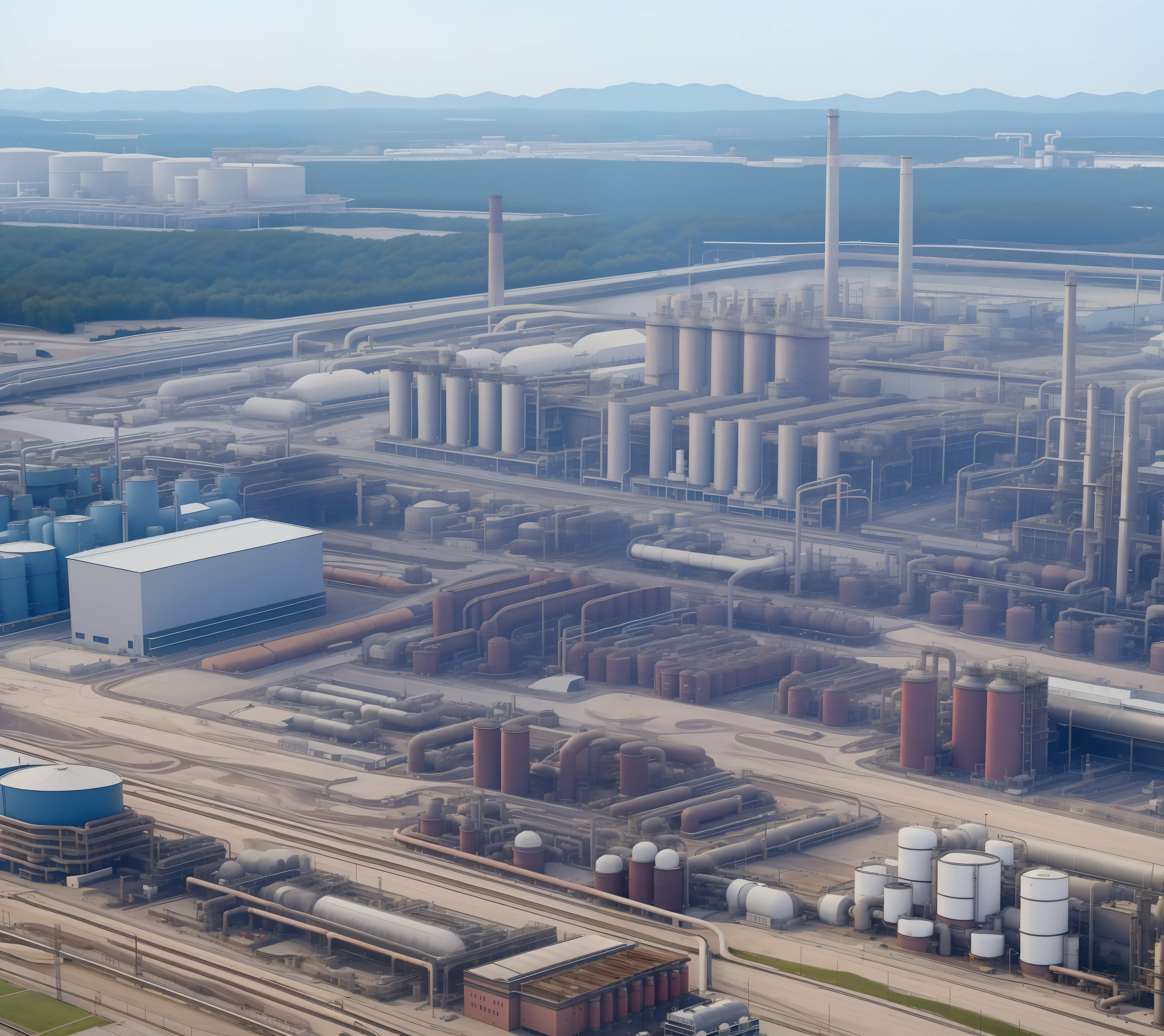 a view of a large factory with a lot of pipes and pipes, chemical plant, industrial factory, industrial complex, factory background, factories, industrial plant environment, industries, high technology inplants, industry, huge factories, industrial buildings, industrial photography, photo taken in 2 0 2 0, cement, industrial, industrial surrounding, industrial setting, detailed factory, industrial apparent