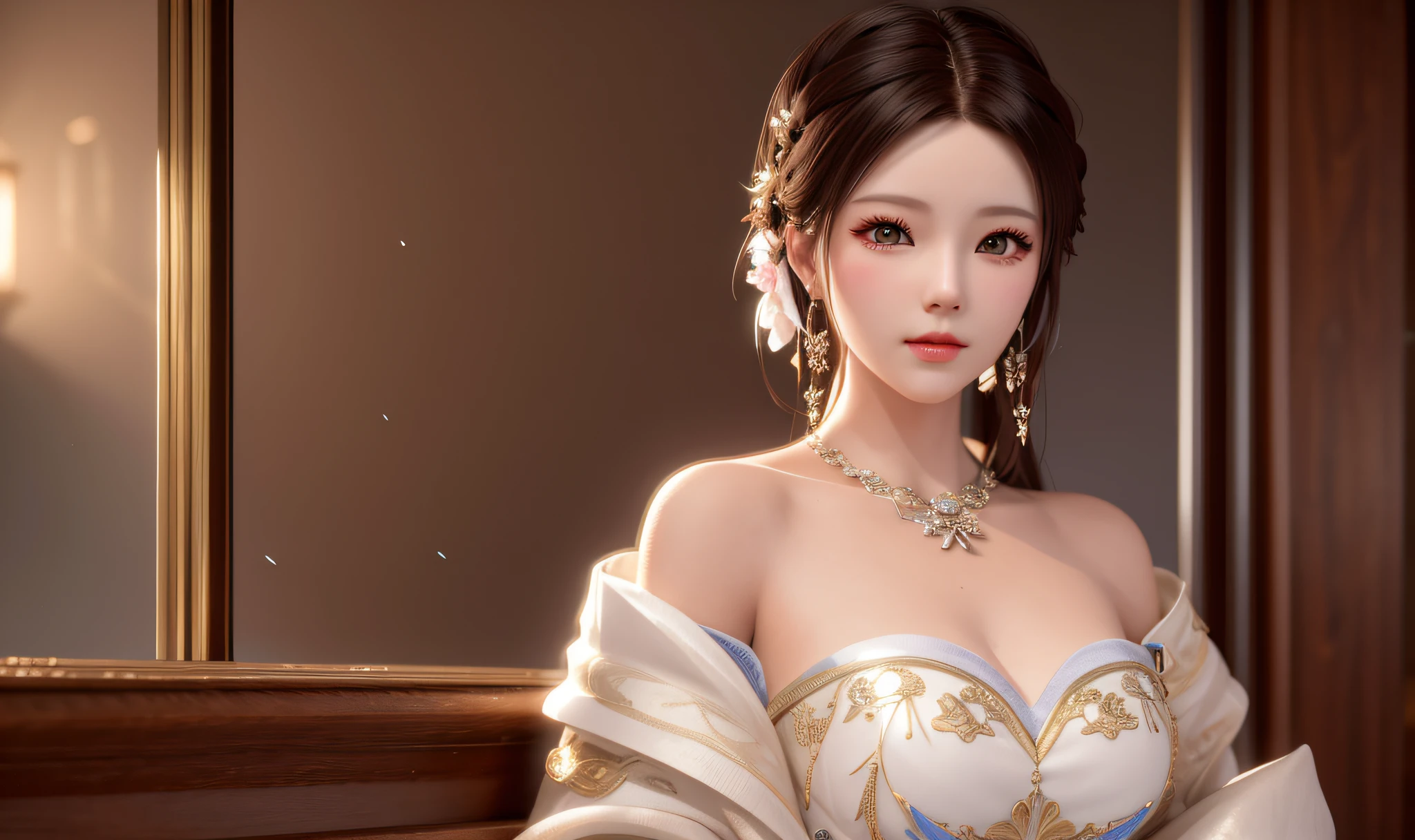 there is a woman in a dress that is posing for a picture, artwork in the style of guweiz, 8k portrait render, a beautiful fantasy empress, guweiz, guweiz masterpiece, 8k artgerm bokeh, 3 d render character art 8 k, soft portrait shot 8 k, trending on cgstation, 8k octae render photo --auto --s2