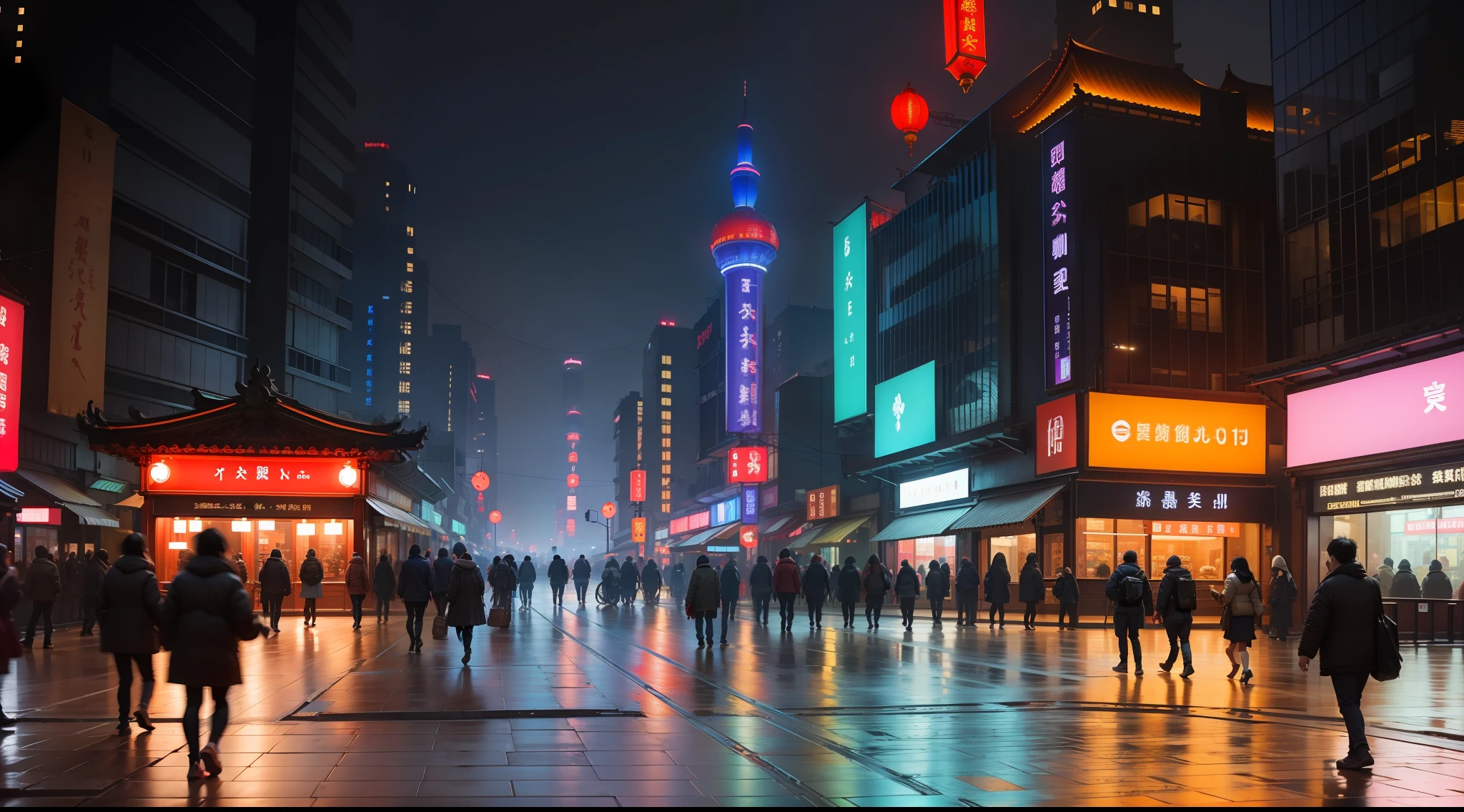 Shanghai, night, streets, shops, windows