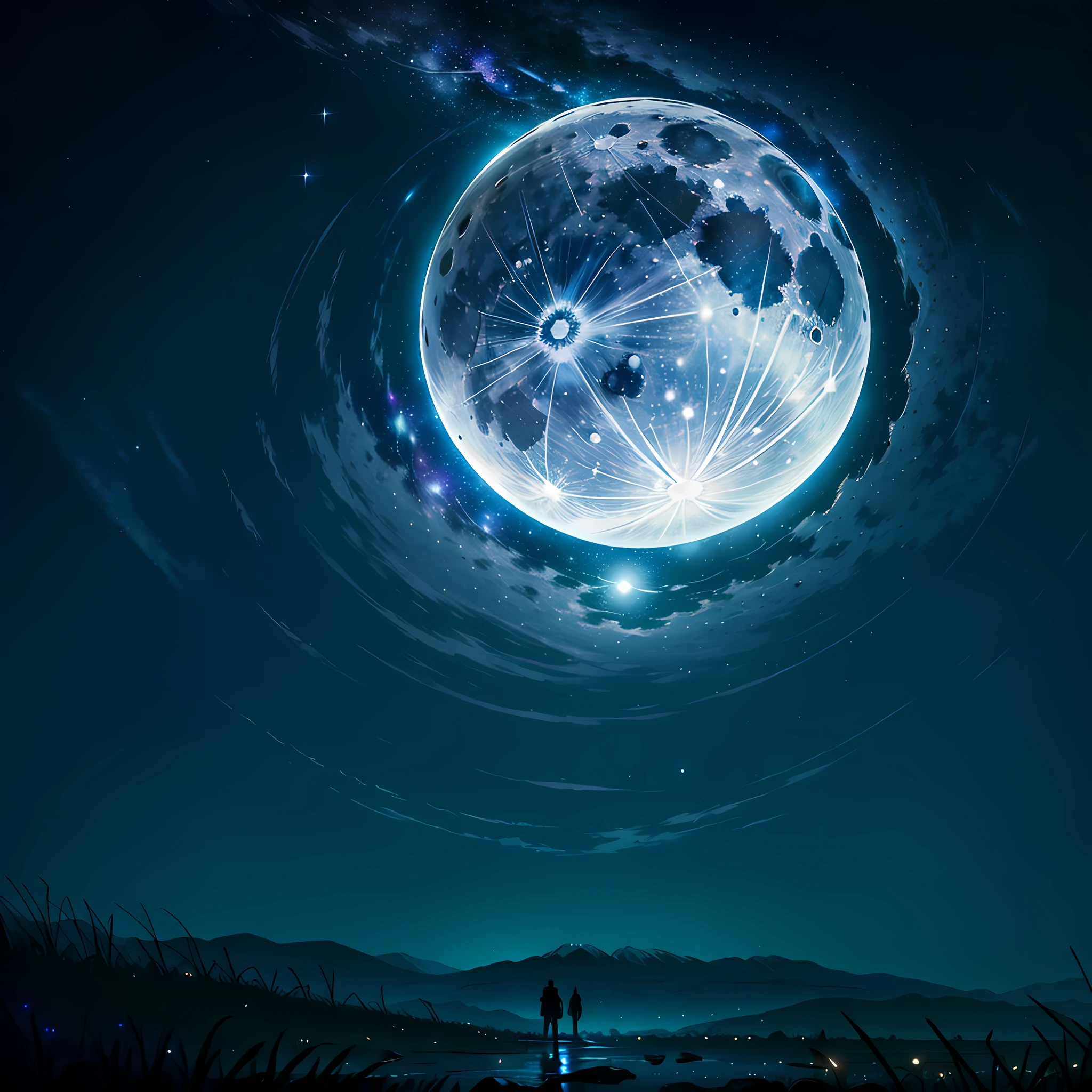 Sky at night, night, in the sky, there are stars, there is a full moon, pitch black, bad premonition, landscape, no human, highly real, 4K, chiaroscuro, super high detail Waiting to start