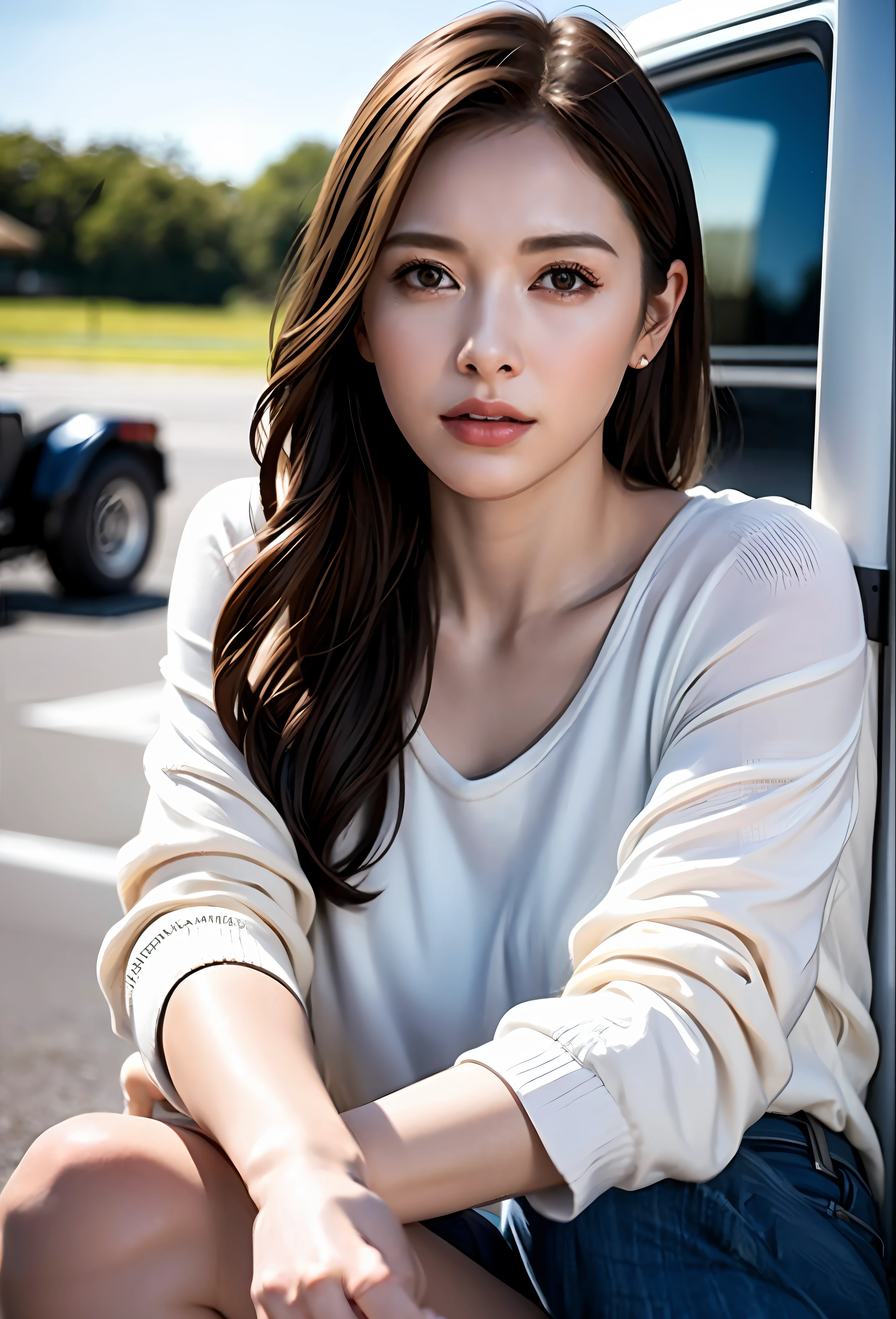 beautiful mature college girl, truck outfit, outside the track field, ((slim, petite)), photorealistic, photorealistic, photorealism, photorealism, high contrast, trend photorealistic digital art HD high definition detail, detail, skin texture, ultra detailed, realistic skin texture, Armature, Top Quality, Ultra High Definition, (Photorealistic:1.4),, High Resolution, Detail, Raw Photography, Sharp Re, Lee Jefferies Nikon D850 Film Stock Photo 4 Kodak Portra 400 Camera F1.6 Lens Rich Colors Hyper Realistic Vibrant Textures Dramatic Lighting Unreal Engine Trendy at ArtStation synestil 800,
