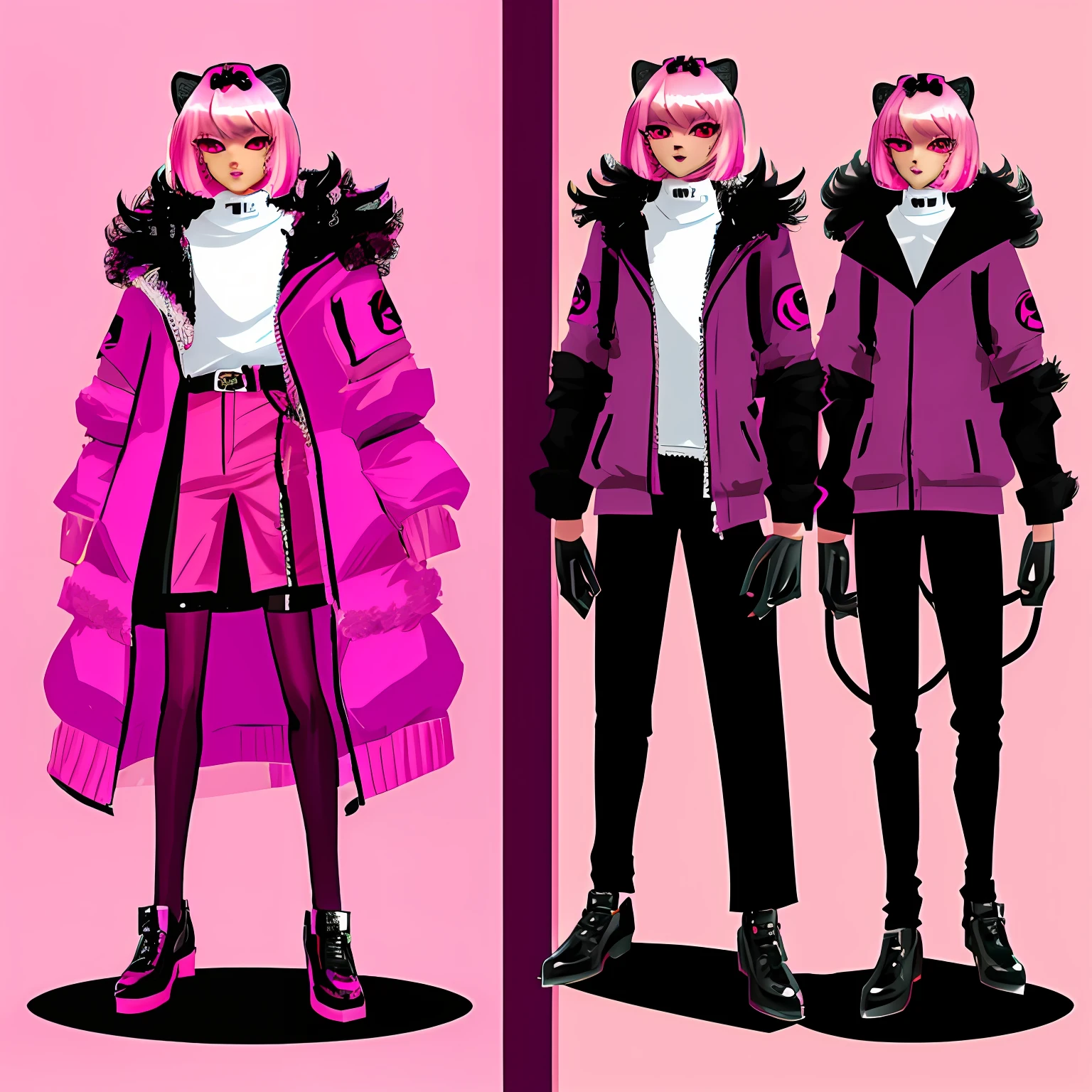 Furry now leopard deamon hybridfemale anthropomorphic pink fur pink eyes fursona reference sheeT