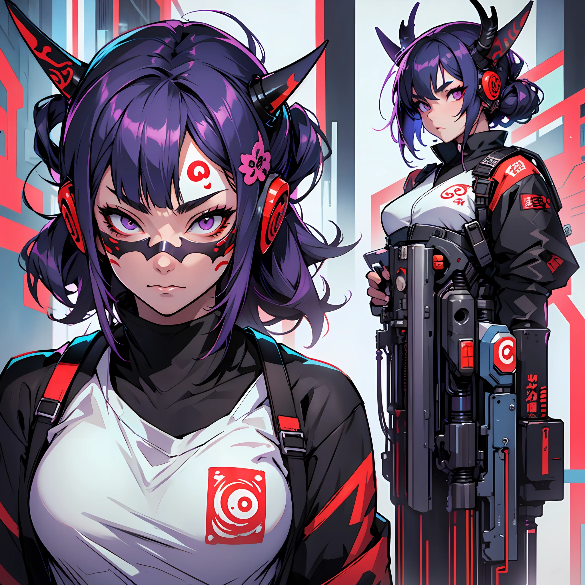 girl weraing japanese oni mask cyberpunk style --auto --s2