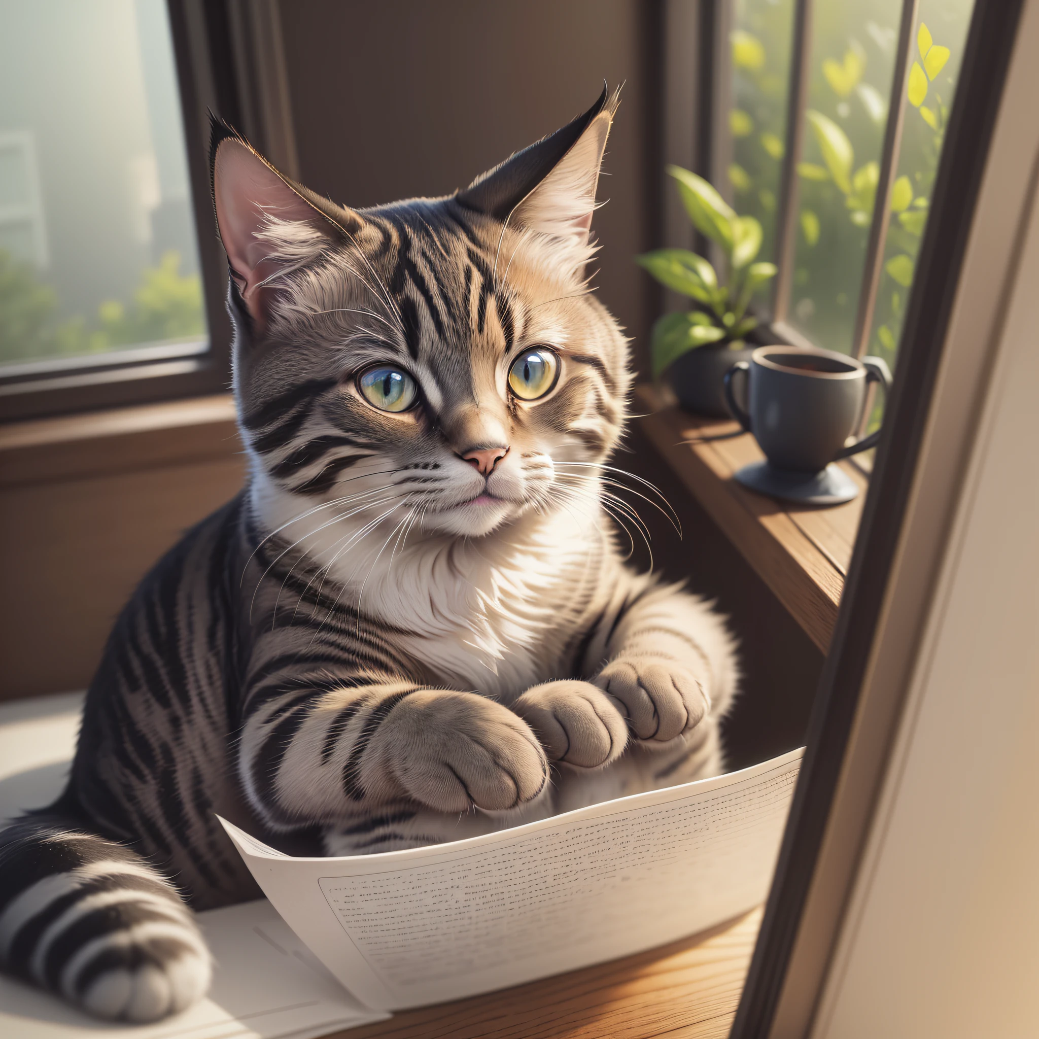 there is a cat sitting on a book on a table, there is a book next to the cat, intellectual cat, reading new book, reading a book, cute cat photo, portrait shot, cat on a windowsill, closeup portrait shot, shutterstock, studious, cat photo, photo of a cat, curled up on a book, cat on the table