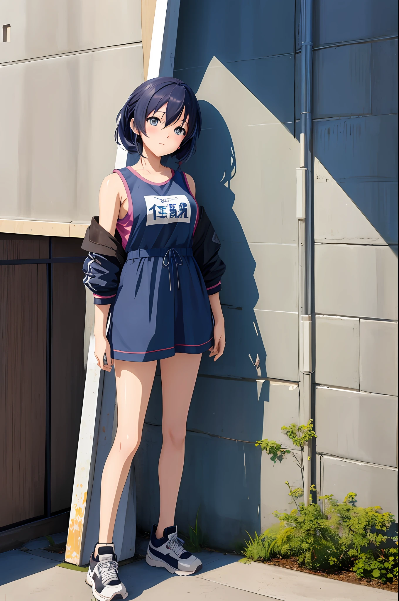 anime girl leaning against a wall with her leg up, a photorealistic painting by Shitao, trending on pixiv, realism, realistic anime 3 d style, anime style mixed with fujifilm, style anime, anime style. 8k, anime realism style, modern anime style, photorealistic anime, anime-style, she is wearing streetwear, anime style