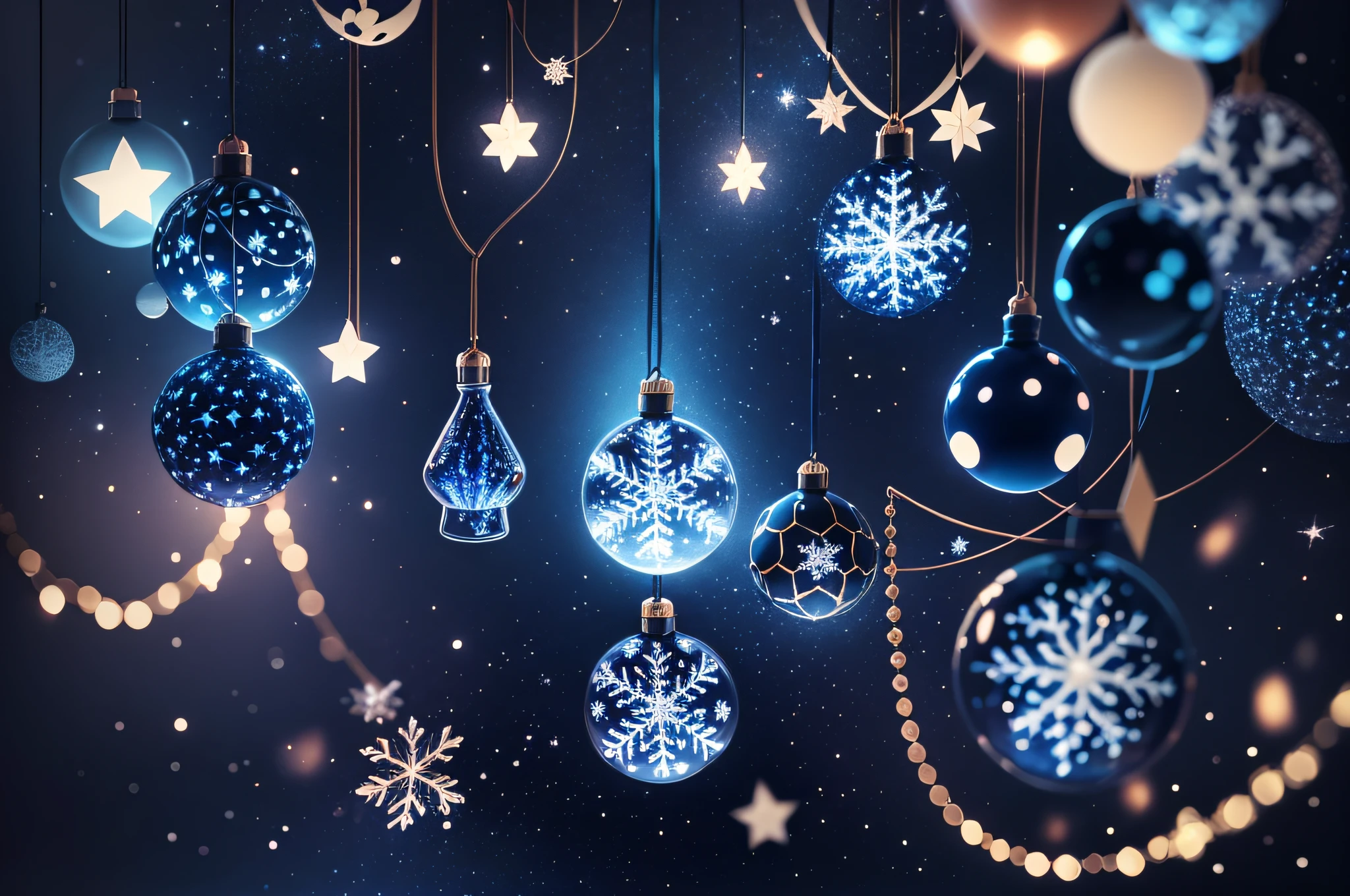 holiday illumination and decoration concept - christmas garland bokeh lights over dark blue background --auto --s2