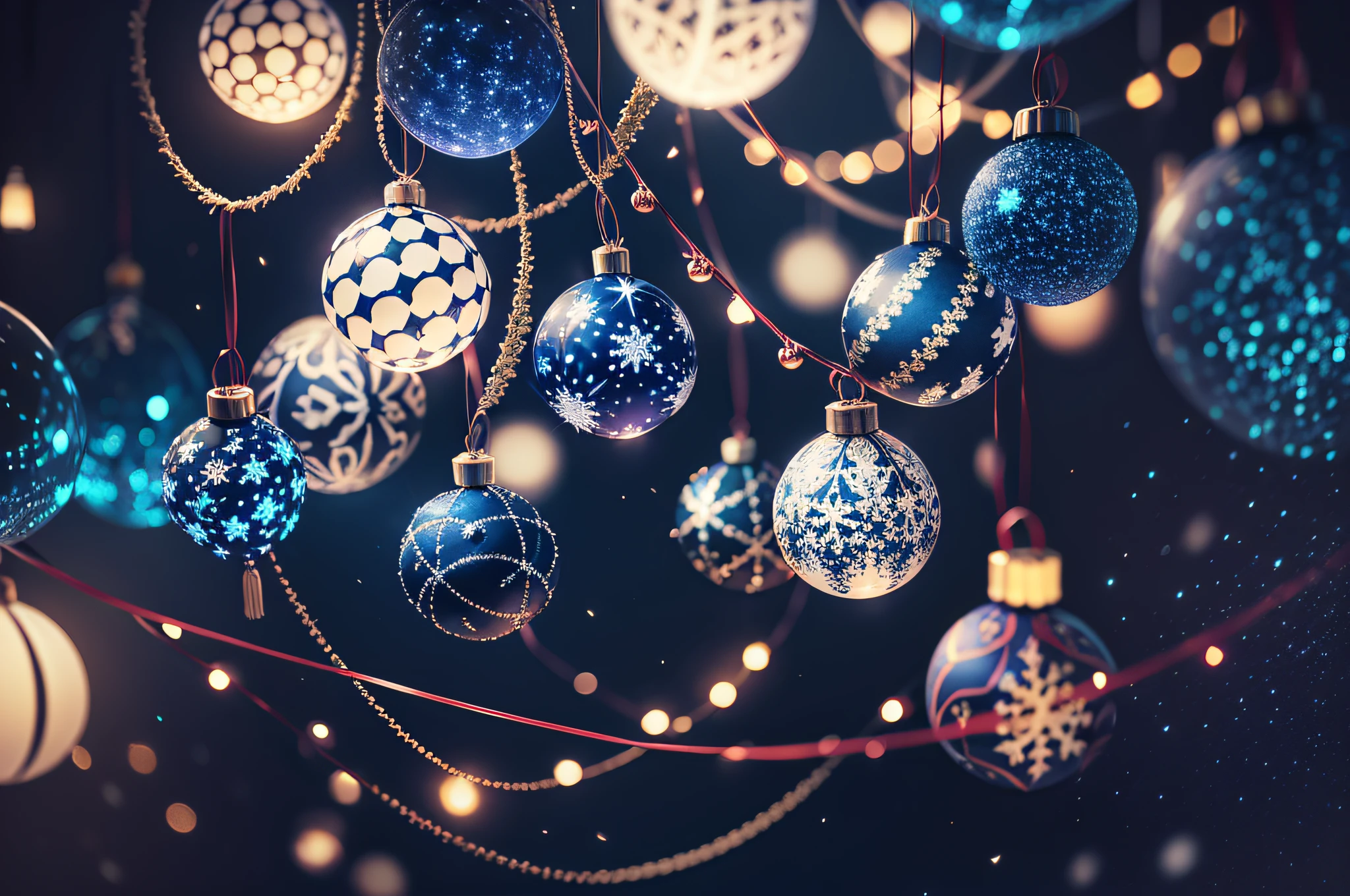 holiday illumination and decoration concept - christmas garland bokeh lights over dark blue background --auto --s2