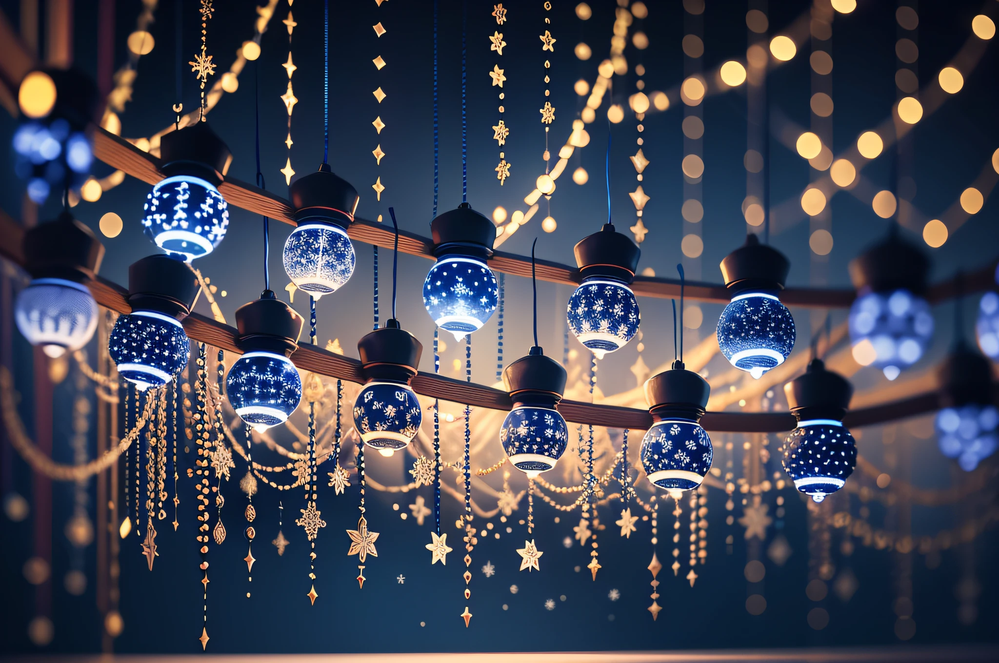 holiday illumination and decoration concept - christmas garland bokeh lights over dark blue background --auto --s2