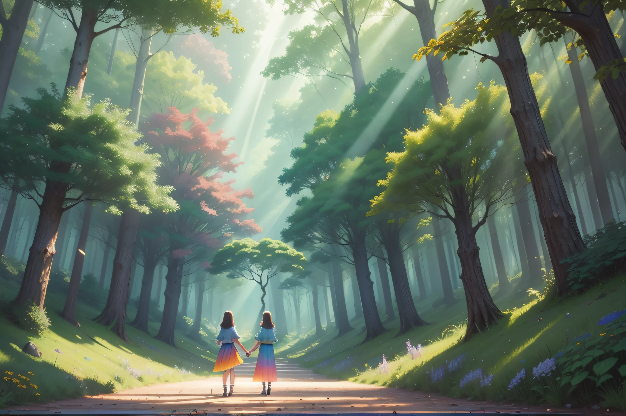 Colorful fantasy heart, light beam, green forest field - Generative Ai --auto --s2