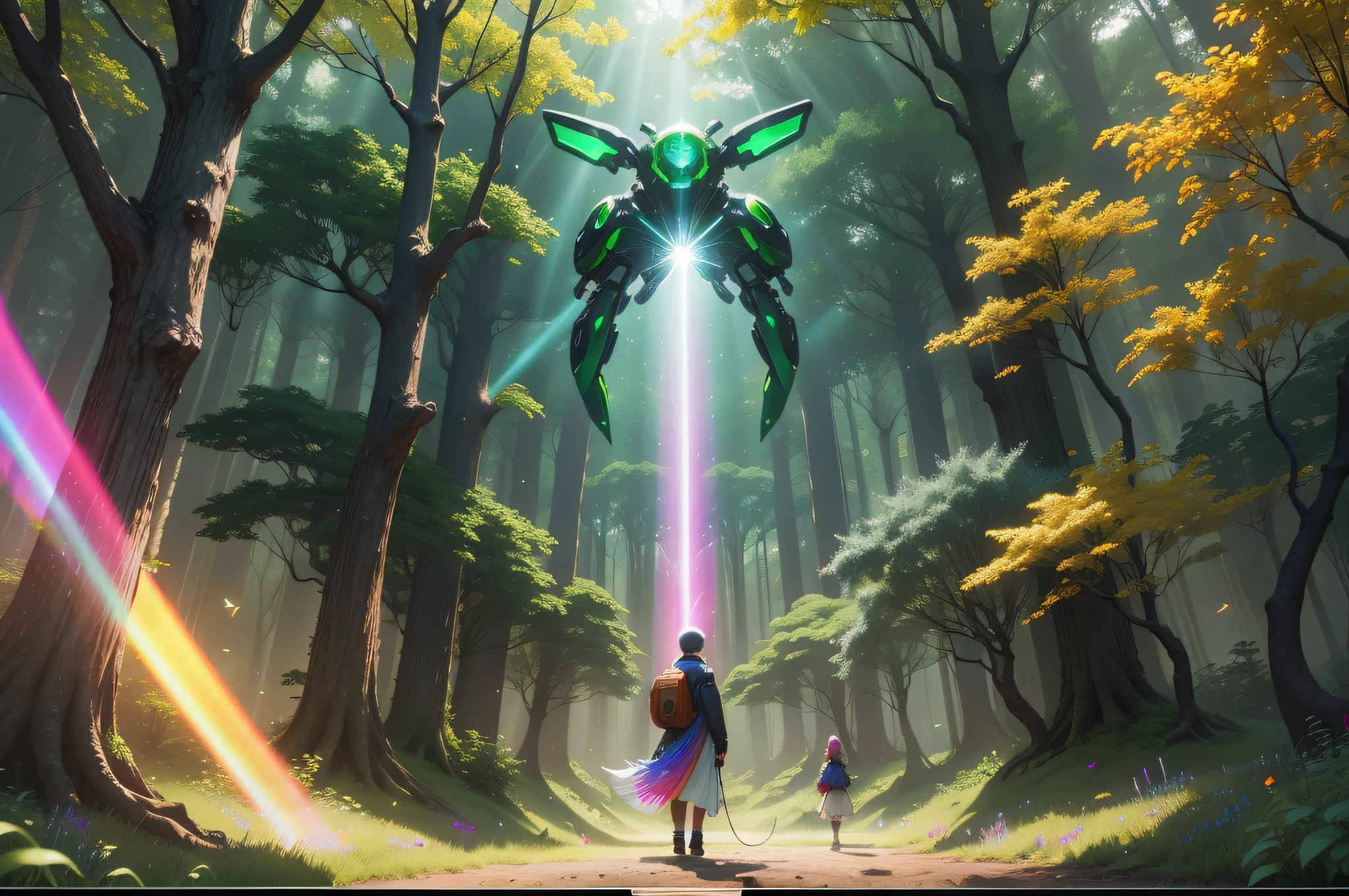 Colorful fantasy heart, light beam, green forest field - Generative Ai --auto --s2