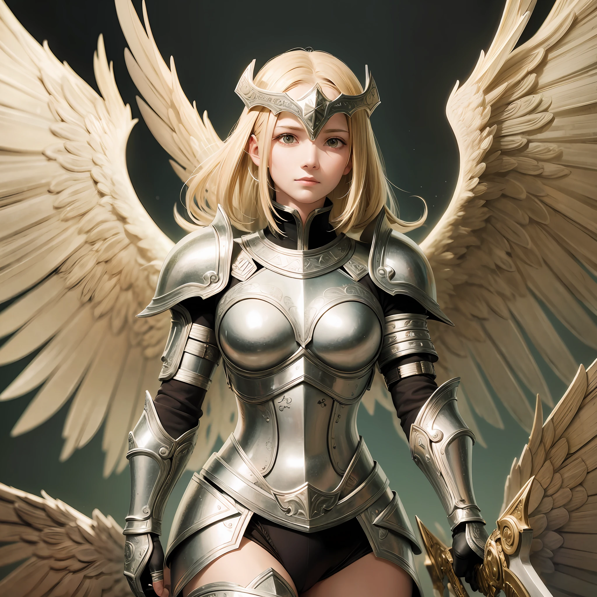 strong angel with heavenly armor, with shield sword, seven wings, ready for battle --auto --s2