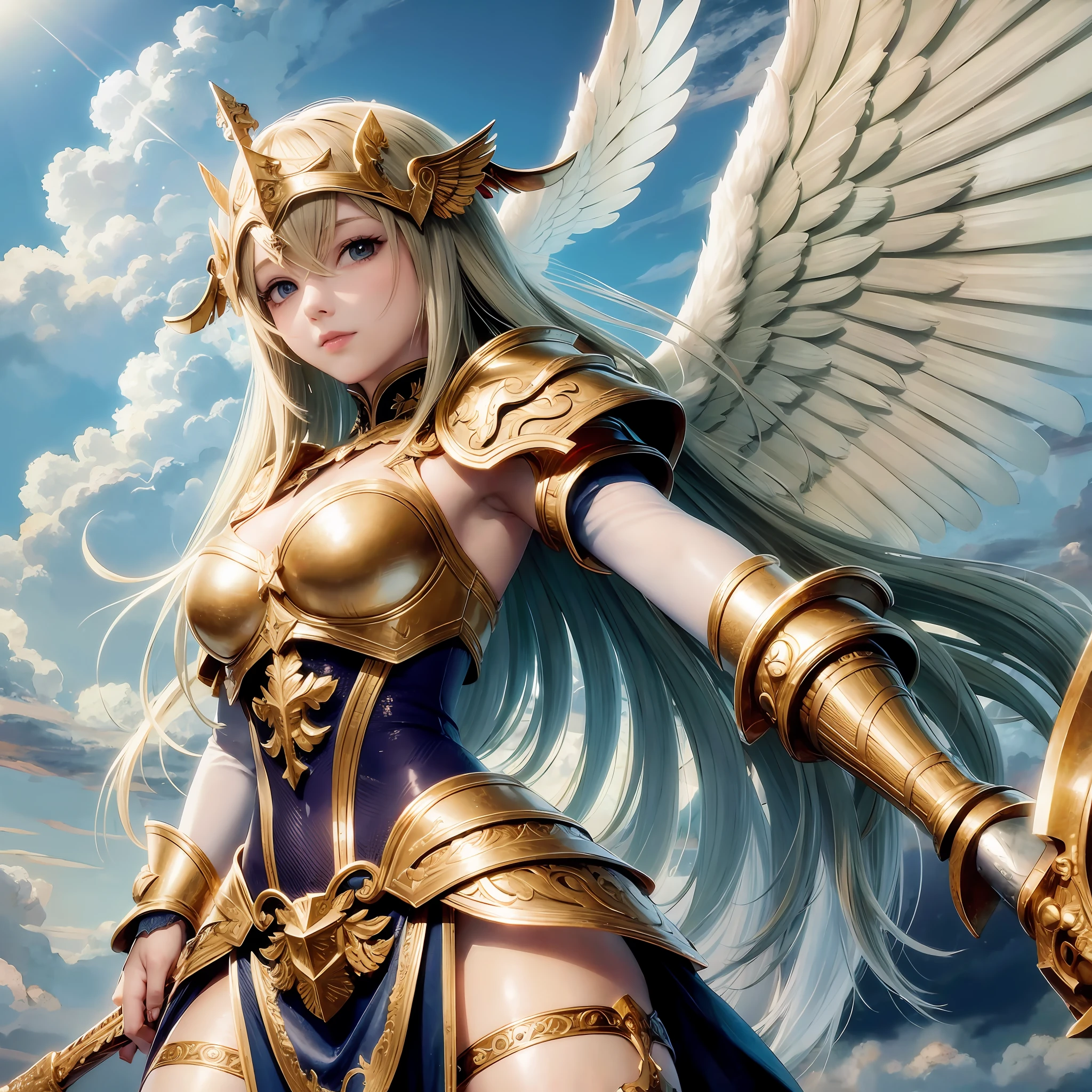 strong angel with heavenly armor, with shield sword, seven wings, ready for battle --auto --s2