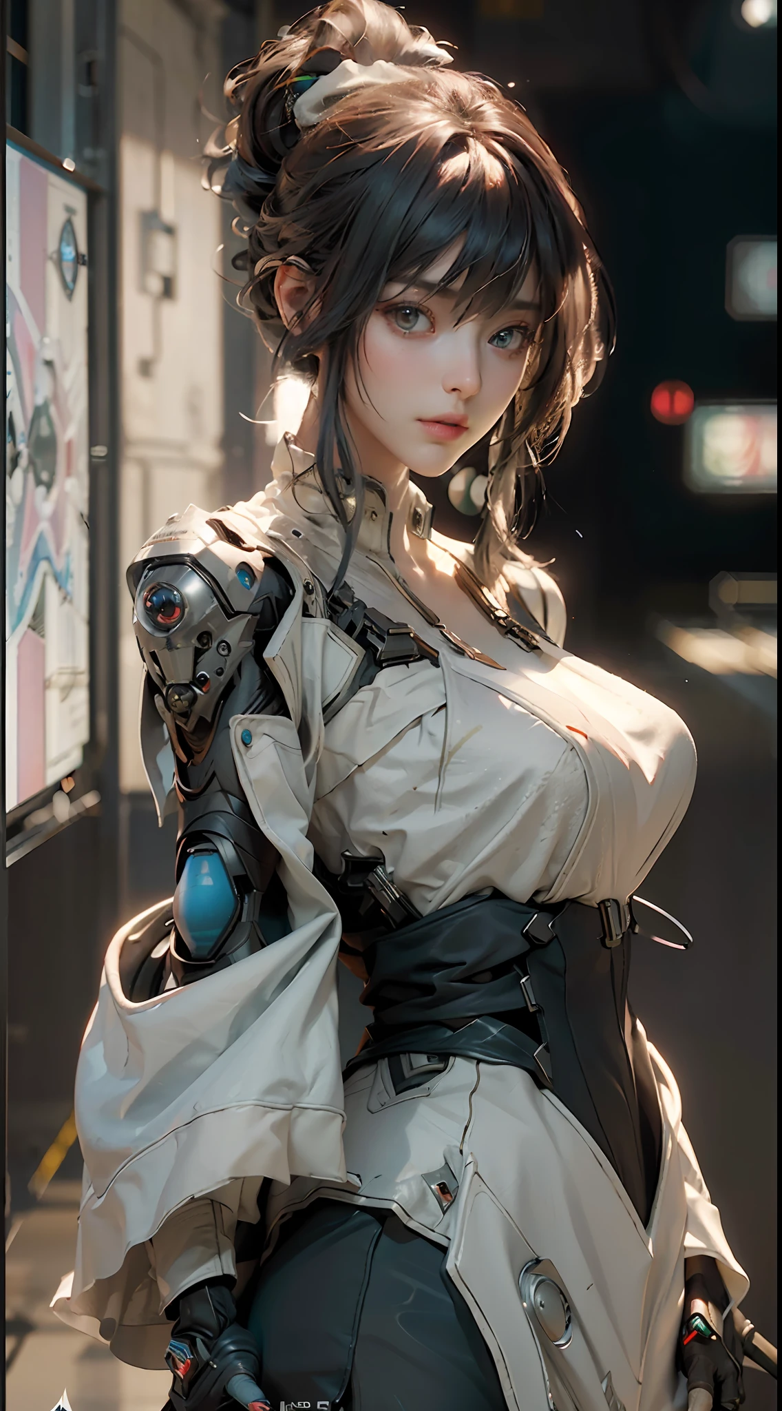 ((Best quality)), ((masterpiece)), (detailed:1.4), 3D, an image of a beautiful cyberpunk female,HDR (High Dynamic Range),Ray Tracing,NVIDIA RTX,Super-Resolution,Unreal 5,Subsurface scattering,PBR Texturing,Post-processing,Anisotropic Filtering,Depth-of-field,Maximum clarity and sharpness,Multi-layered textures,Albedo and Specular maps,Surface shading,Accurate simulation of light-material interaction,Perfect proportions,Octane Render,Two-tone lighting,Wide aperture,Low ISO,White balance,Rule of thirds,8K RAW,