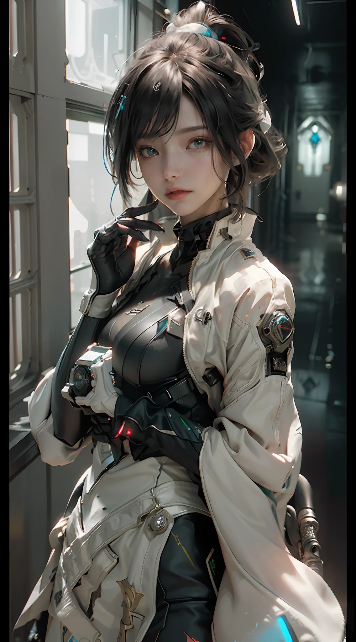 ((Best quality)), ((masterpiece)), (detailed:1.4), 3D, an image of a beautiful cyberpunk female,HDR (High Dynamic Range),Ray Tracing,NVIDIA RTX,Super-Resolution,Unreal 5,Subsurface scattering,PBR Texturing,Post-processing,Anisotropic Filtering,Depth-of-field,Maximum clarity and sharpness,Multi-layered textures,Albedo and Specular maps,Surface shading,Accurate simulation of light-material interaction,Perfect proportions,Octane Render,Two-tone lighting,Wide aperture,Low ISO,White balance,Rule of thirds,8K RAW,