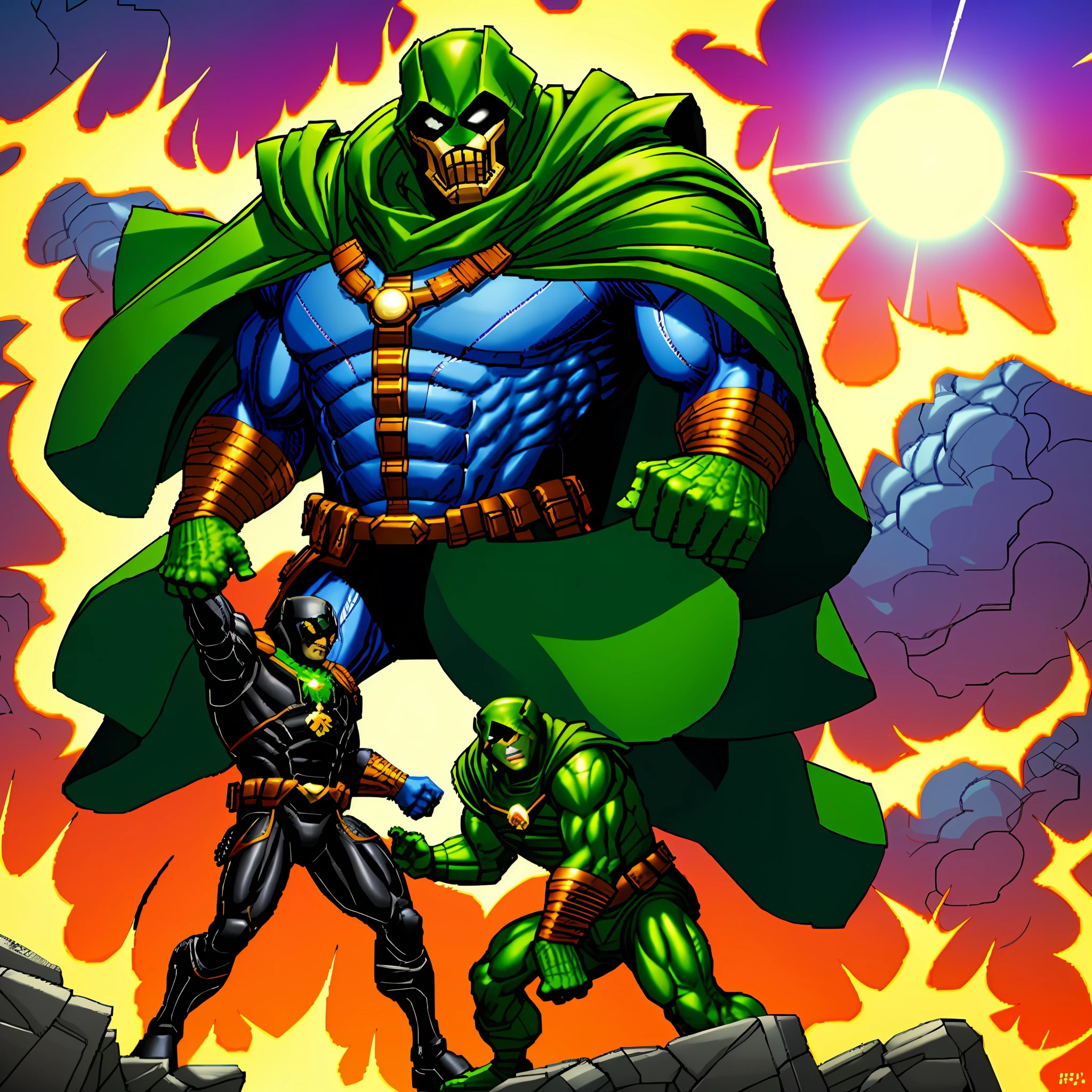 Dr.doom Marvel character facing Kang with realistic details