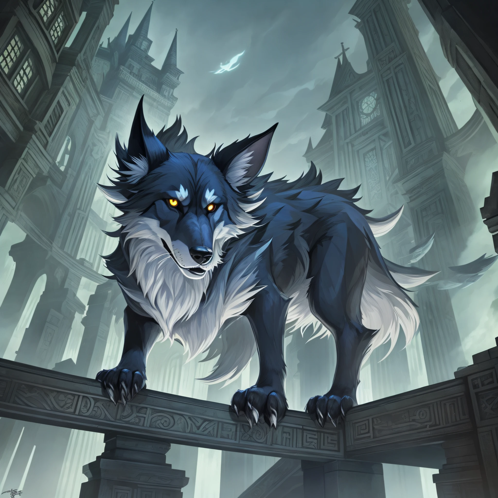 Barghest Dain Yoon Style with Gravity Compass Well, Haunted Mansion, Oneiric, Polygonal, trend in deviantart --auto --s2