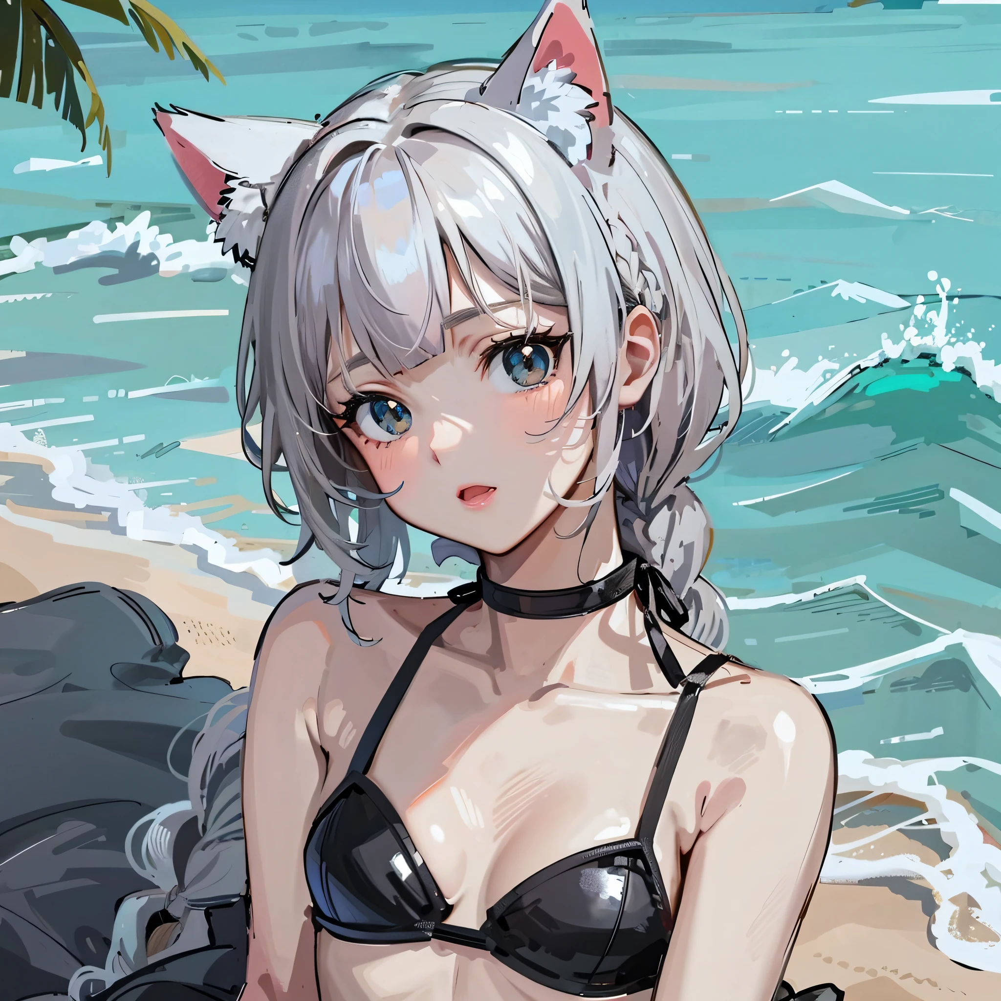 anime girl in a bikini sitting on the beach with a cat ear, beautiful anime catgirl, anime girl with cat ears, trending on artstation pixiv, very beautiful anime cat girl, cute anime catgirl, white cat girl, anime catgirl, very beautiful cute catgirl, from girls frontline, girl with cat ears, attractive cat girl, beautiful young catgirl