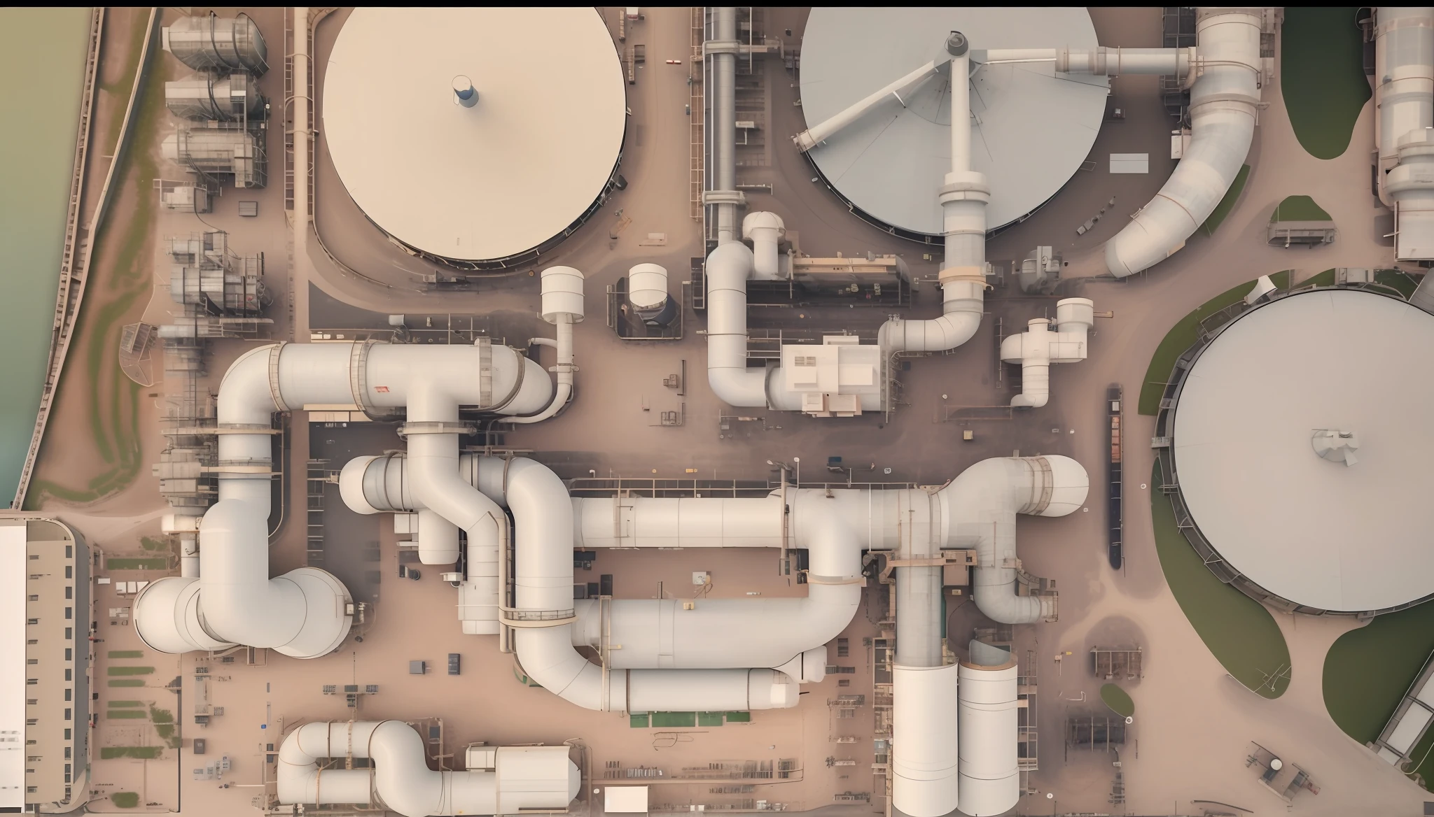 aerial view of a large industrial plant with a lot of pipes, aerial view cinestill 800t 18mm, drone footage, industrial photography, drone photography, overhead photography, shot from a drone, shot from drone, aerial footage, drone view, photo taken from above, shot from above, drone photograph, aerial photography, photo from above, overhead birdseye view