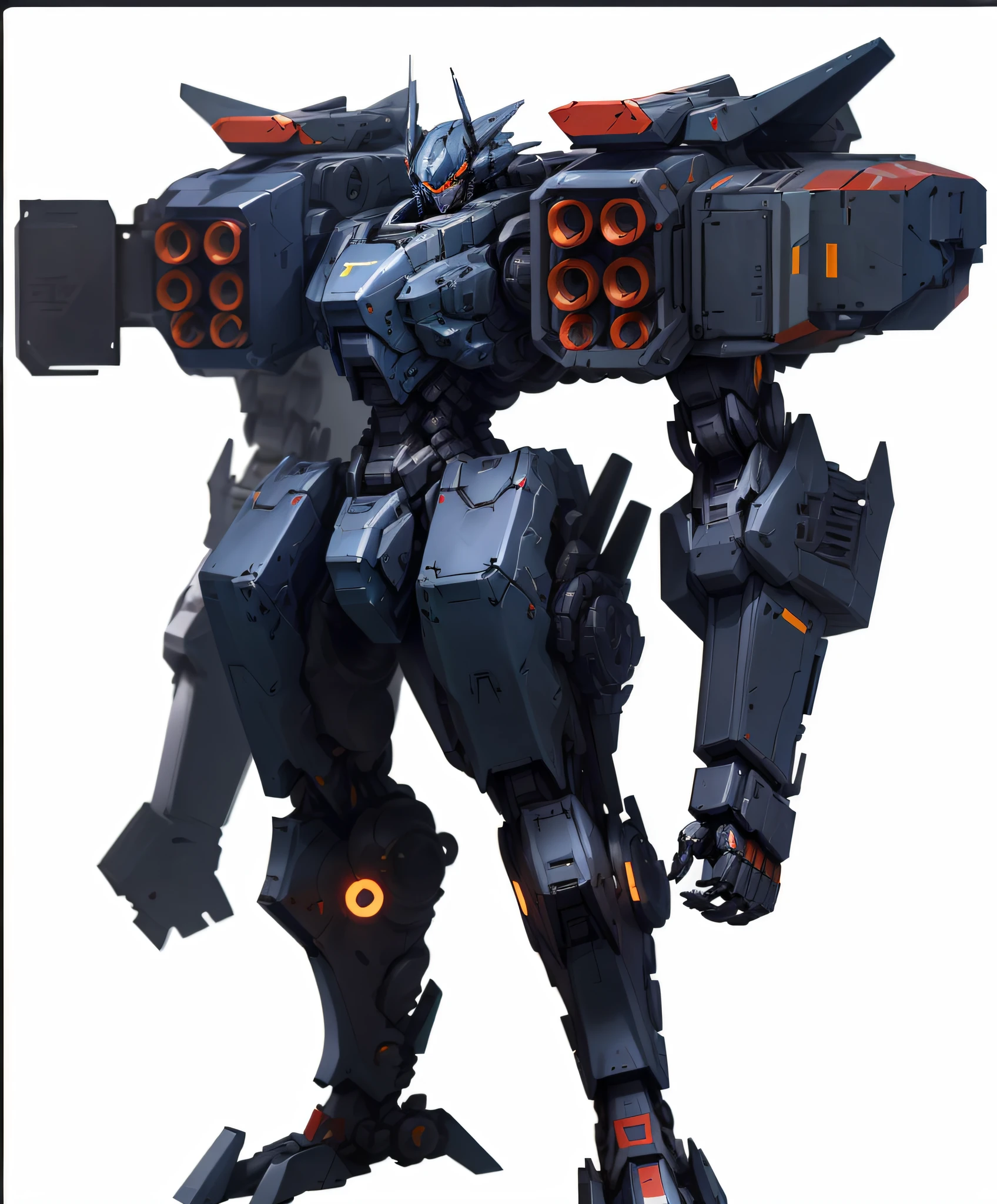 There is a robot standing with a front rocket launcher on the shoulder, black mecha, mecha inspiration, cool mecha style, anime large mecha robot, full body mecha, armored core style mecha, #机甲, mecha art, anime mecha armor, mecha set, full body mecha set, modern mecha anime, mecha concept art