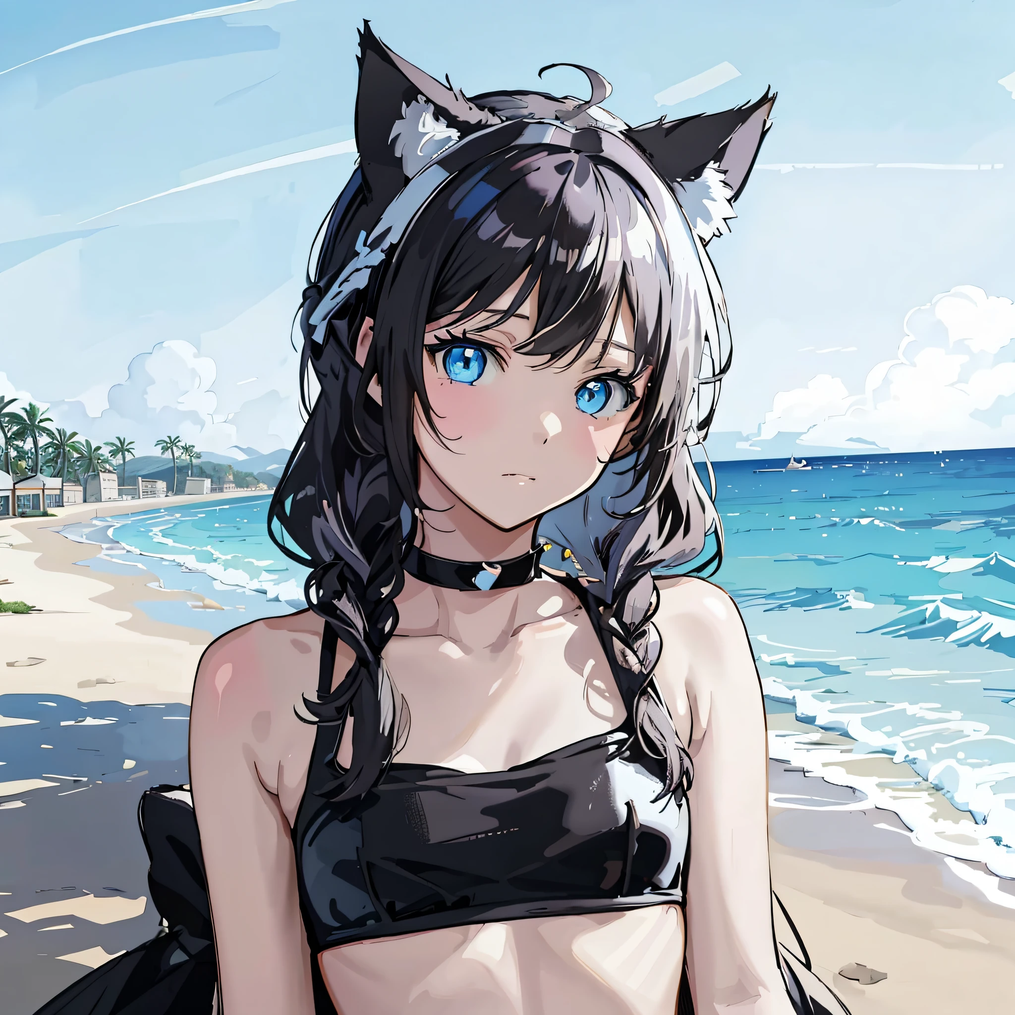 anime girl in a bikini with cat ears on the beach, anime girl with cat ears, beautiful anime catgirl, girl with cat ears, very beautiful anime cat girl, attractive cat girl, anime catgirl, cute anime catgirl, from girls frontline, anime moe artstyle, anime cat, (anime girl), realistic anime artstyle, beautiful anime girl