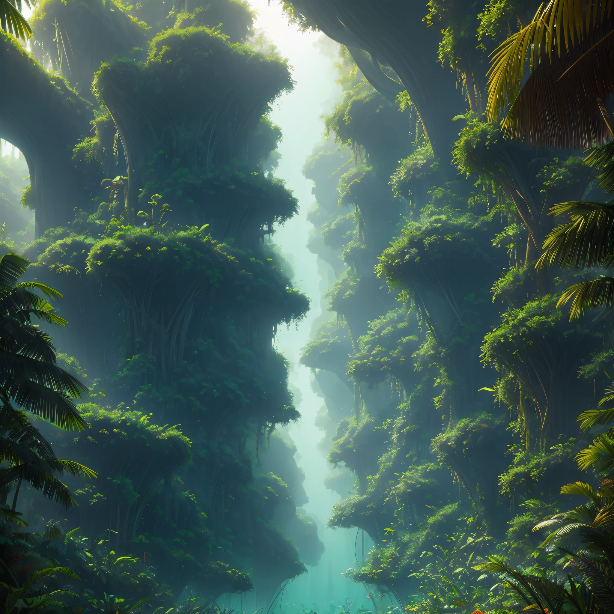 Joel Meyerowitz style Long Shot of Jungle Canopy, Underwater, Cinematic, masterpiece, trending on artstation --auto --s2
