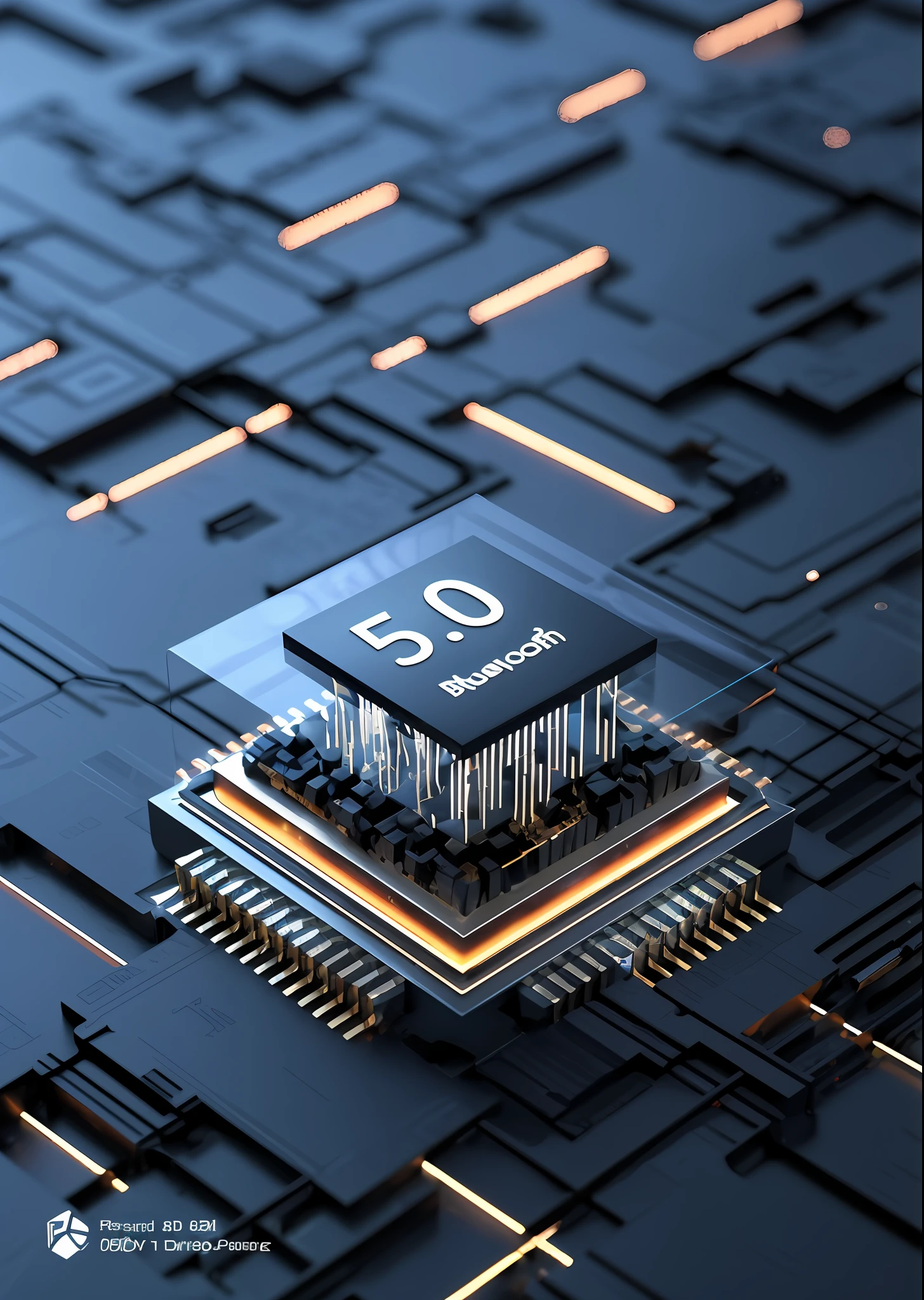 Close-up of processor chip on black surface, neuromorphic chip, depicted as 3D rendering, integrated circuit, 3D 8K rendering, quantum processor, 8K computer rendering, electronic components, BIOS chip, 3D 8K sintan rendering, Optane rendering, network enhancement implant, board processor block, 3D product rendering, C4D