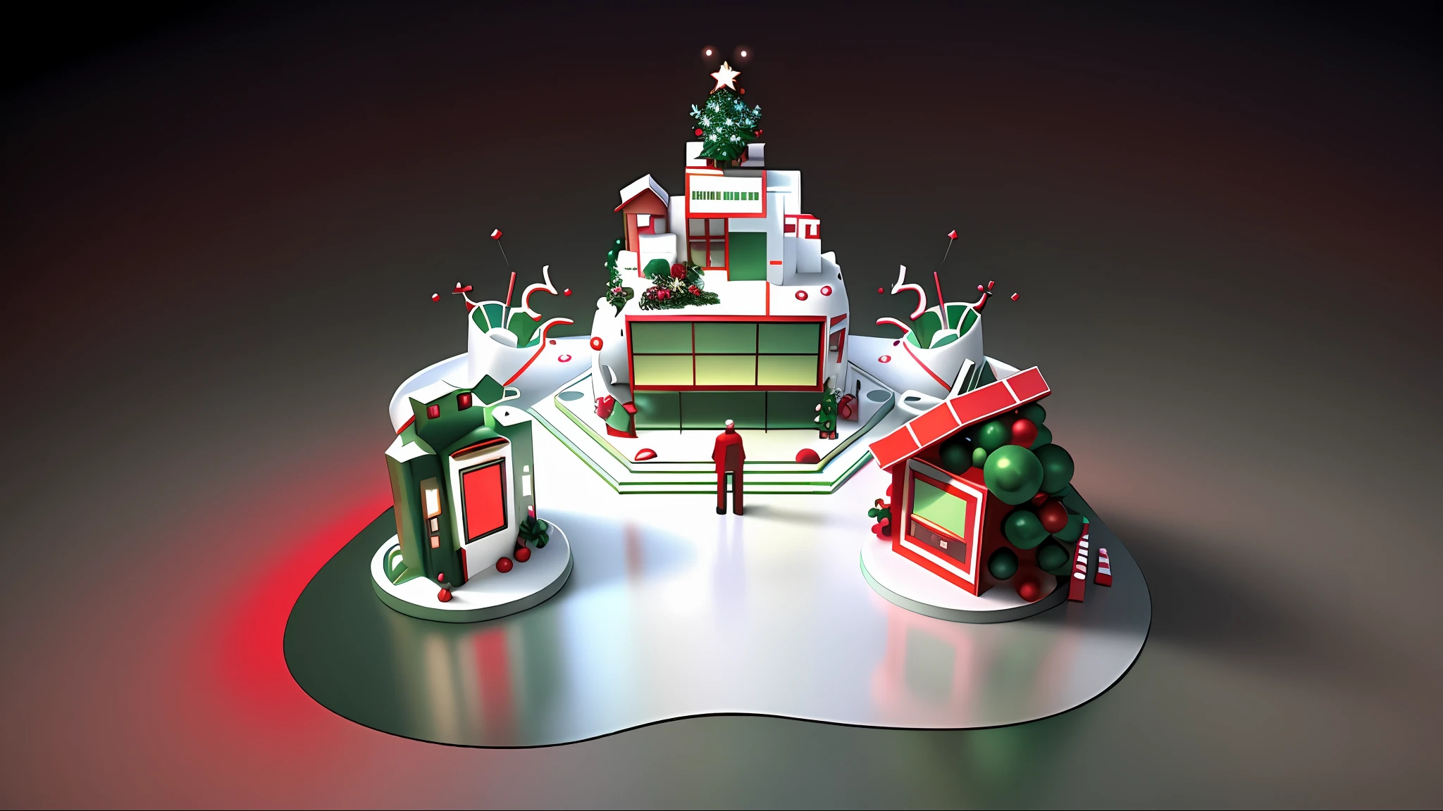 The Christmas-themed Meichan interactive space has multiple interactive installations and interactive screens, and the overall color is mainly red, green and white, rendering 3D effects and realistic style
