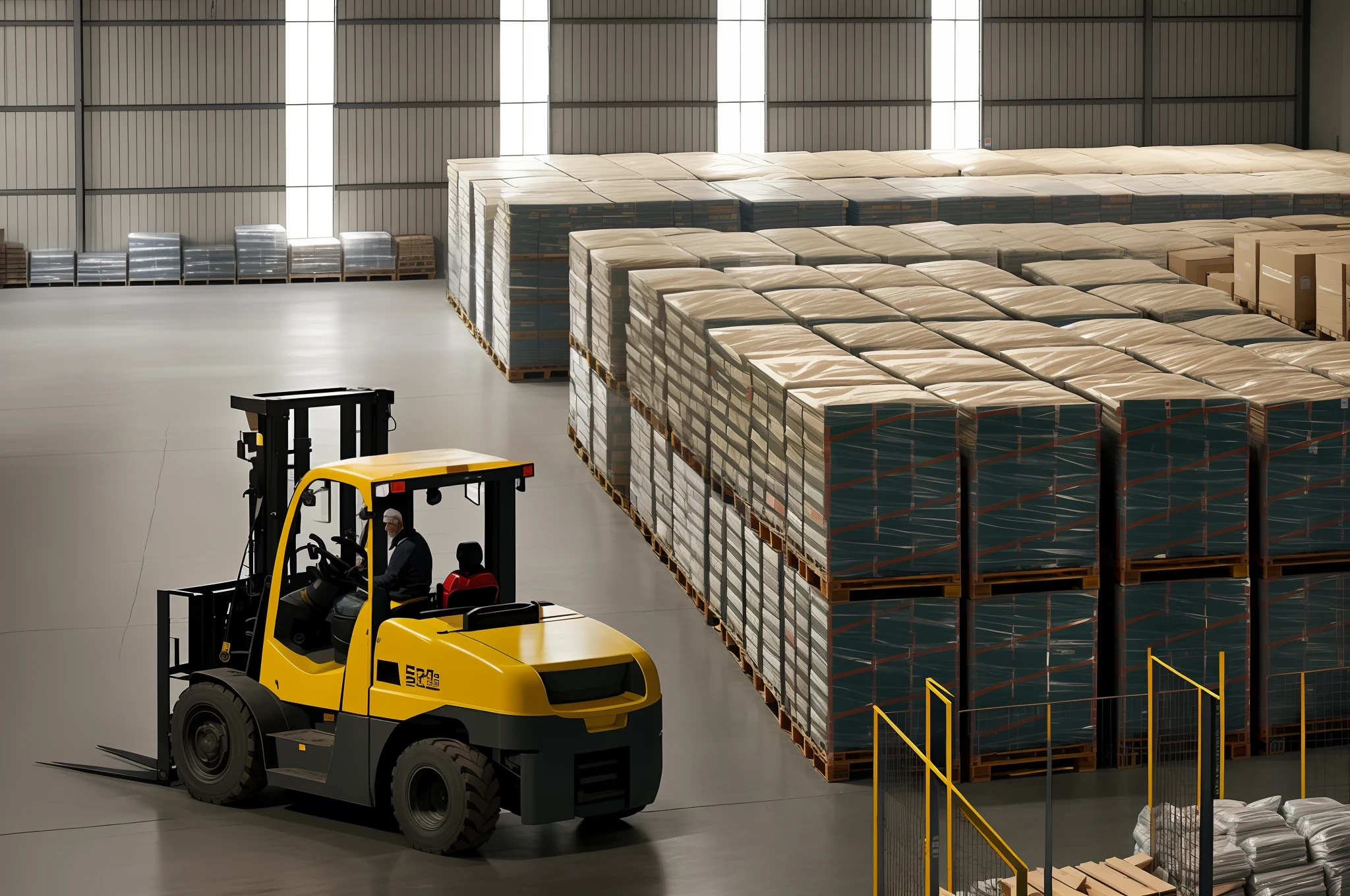 arafed forklift truck in a warehouse with stacks of bags, inside a warehouse, in warehouse, in a warehouse, warehouses, industrial photography, photo taken in 2 0 2 0, photo taken in 2018, detailed surroundings, full res, full pallet image, warehouse, editorial photo, stock photo, looking straight ahead, a portrait, huge success