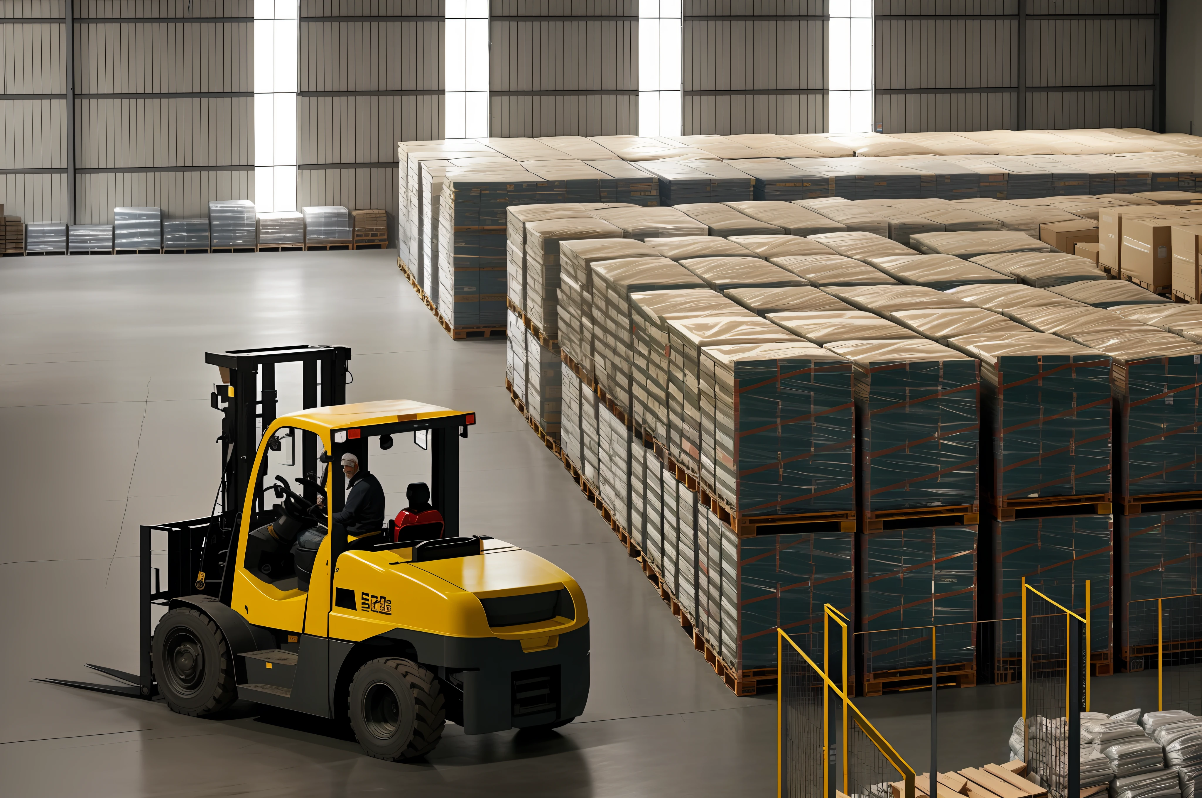 arafed forklift truck in a warehouse with stacks of bags, inside a warehouse, in warehouse, in a warehouse, warehouses, industrial photography, photo taken in 2 0 2 0, photo taken in 2018, detailed surroundings, full res, full pallet image, warehouse, editorial photo, stock photo, looking straight ahead, a portrait, huge success