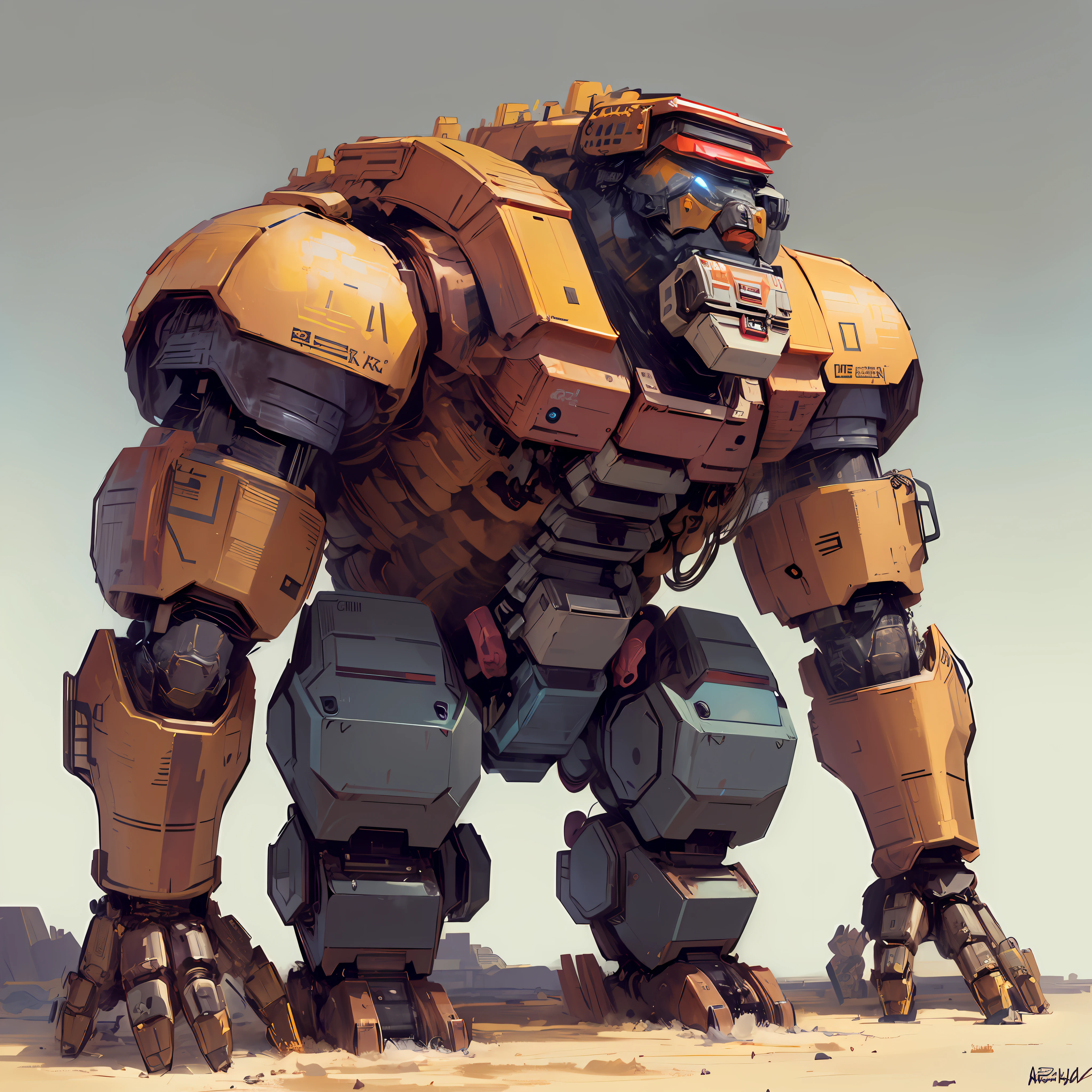 a close up of a cartoon of a giant robot with a helmet on, winston the ape from overwatch, mecha animal, big mecha, mech shaped like a manatee, mech, winston from overwatch, giant mech, alexandre ferra mecha, comic book style battlemech, yellow mech, mech body, mech suit, mecha inspired, mecha hound