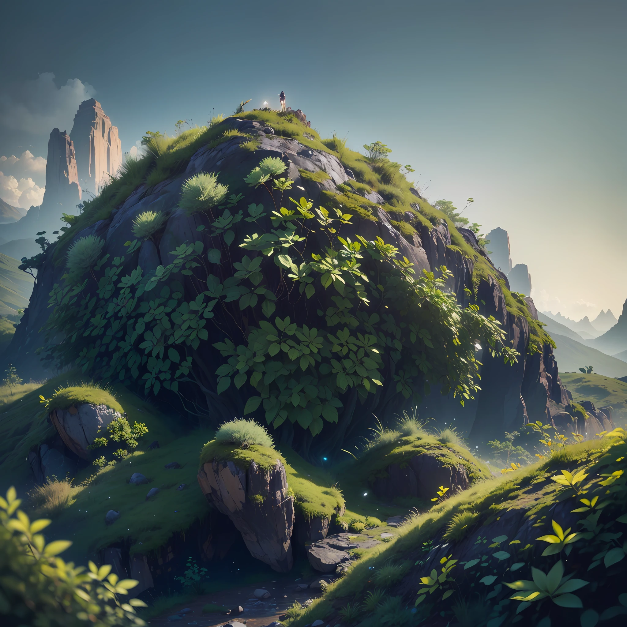 Peak, fine lighting, alien, 8k resolution, more detail, higher quality, perfect composition, cinematic lighting, gray rutkowski, unreal, mossy, realistic, delicate, QuixelMegascans trend, perfect image, super high resolution, perfect composition, detailed, super color --auto --s2