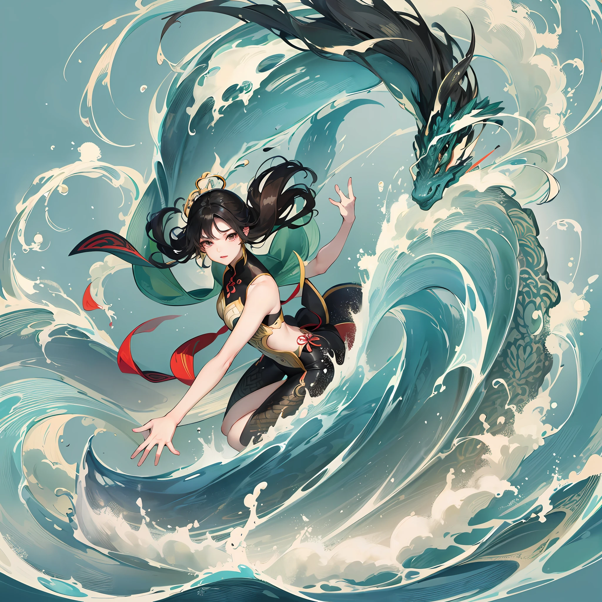 (Dragon Boat Elements + Line Drawing) depicts dragon boat splashes and waves, and the ink background (fresh + elegant) expresses the breath of combining tradition and fashion, full of vitality. --auto --s2