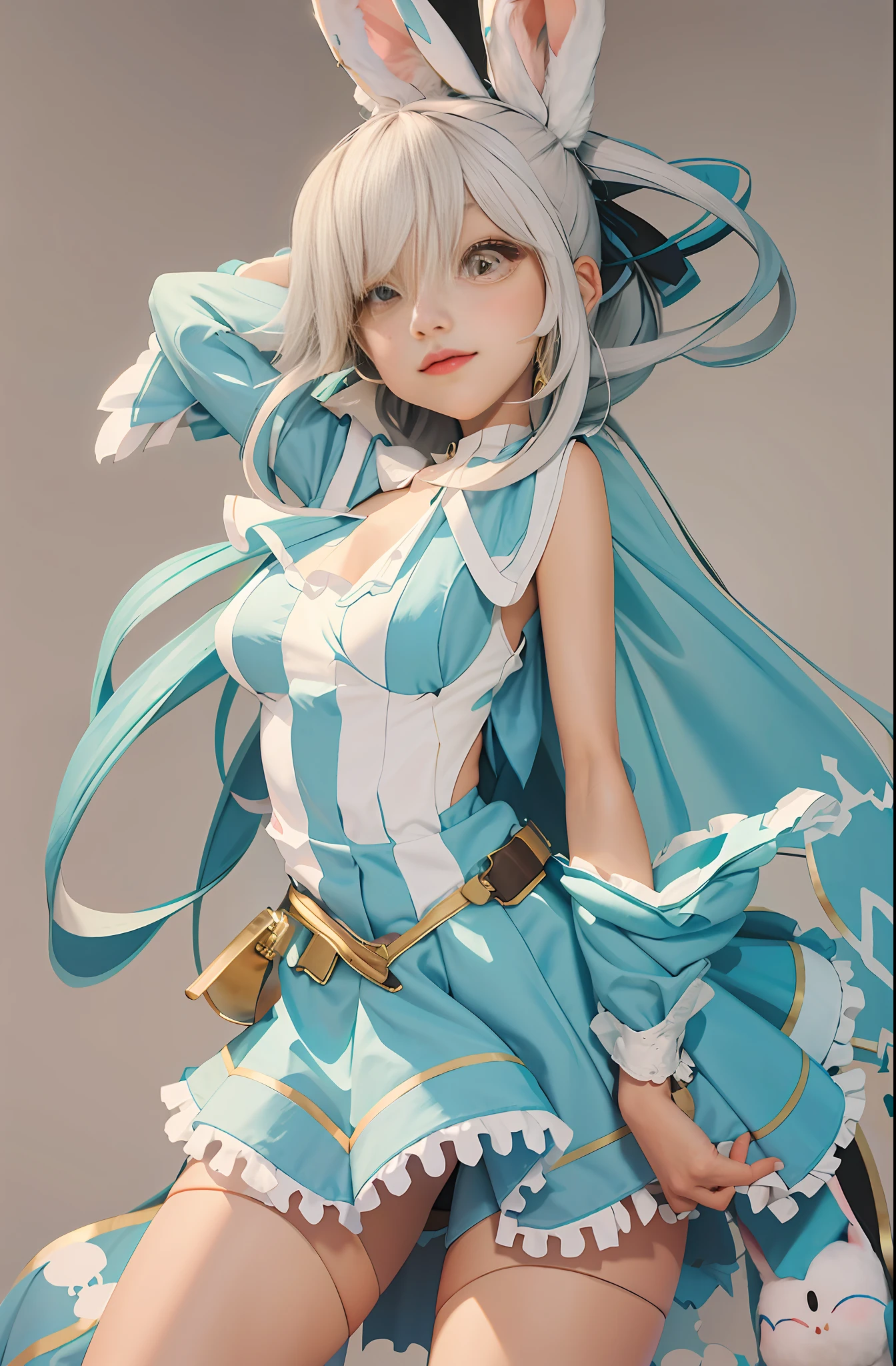 Painting of a girl with long hair and rabbit ears
