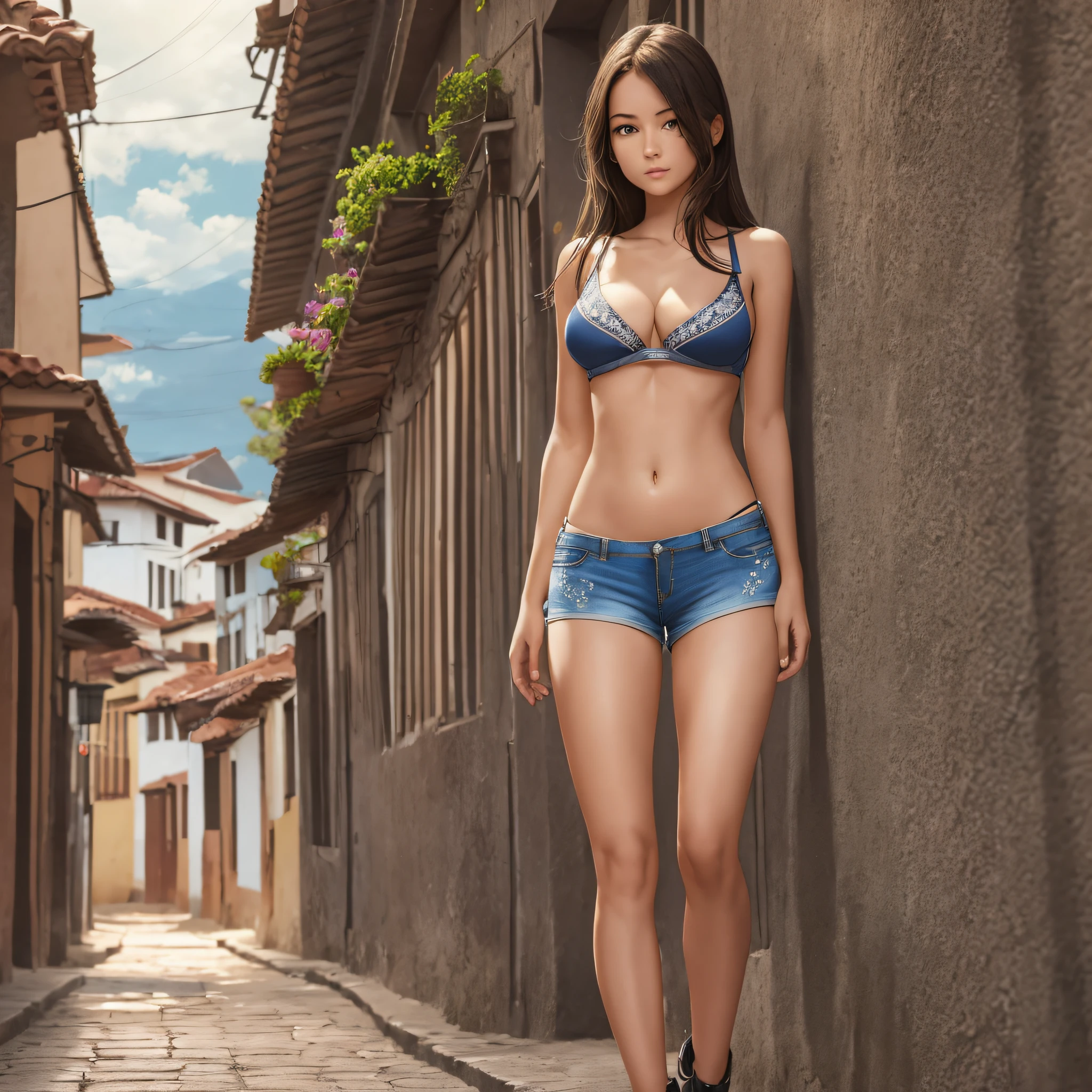 (1 girl: 1.3), Solo, ((((Highly detailed face))))), (((Full body)))),((Back angle))) Beautiful Detail Eyes, Body parts__, Official Art, Unified 8k wallpaper, Ultra Detail, SeaArt Bot Txt2Img 2023/06/13 22:22:10 ((Best Quality, 8k, Masterpiece: 1.3)), Slender Beautiful Girl: 1.3, Vertical navel, bikini, ((((shorts)))), attractive thighs, rural cityscape of Colombia, South America, --auto --s2