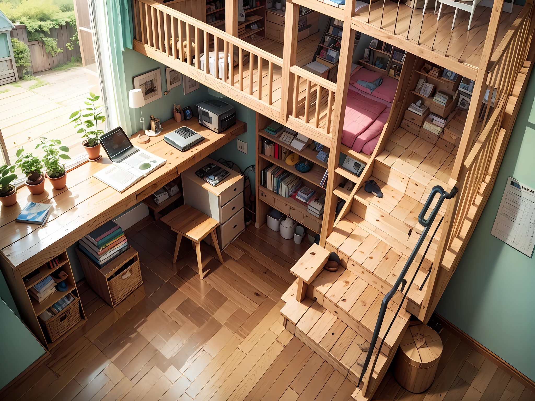 Create in a diagonal space under the stairs in a cat house made of wood --auto --s2