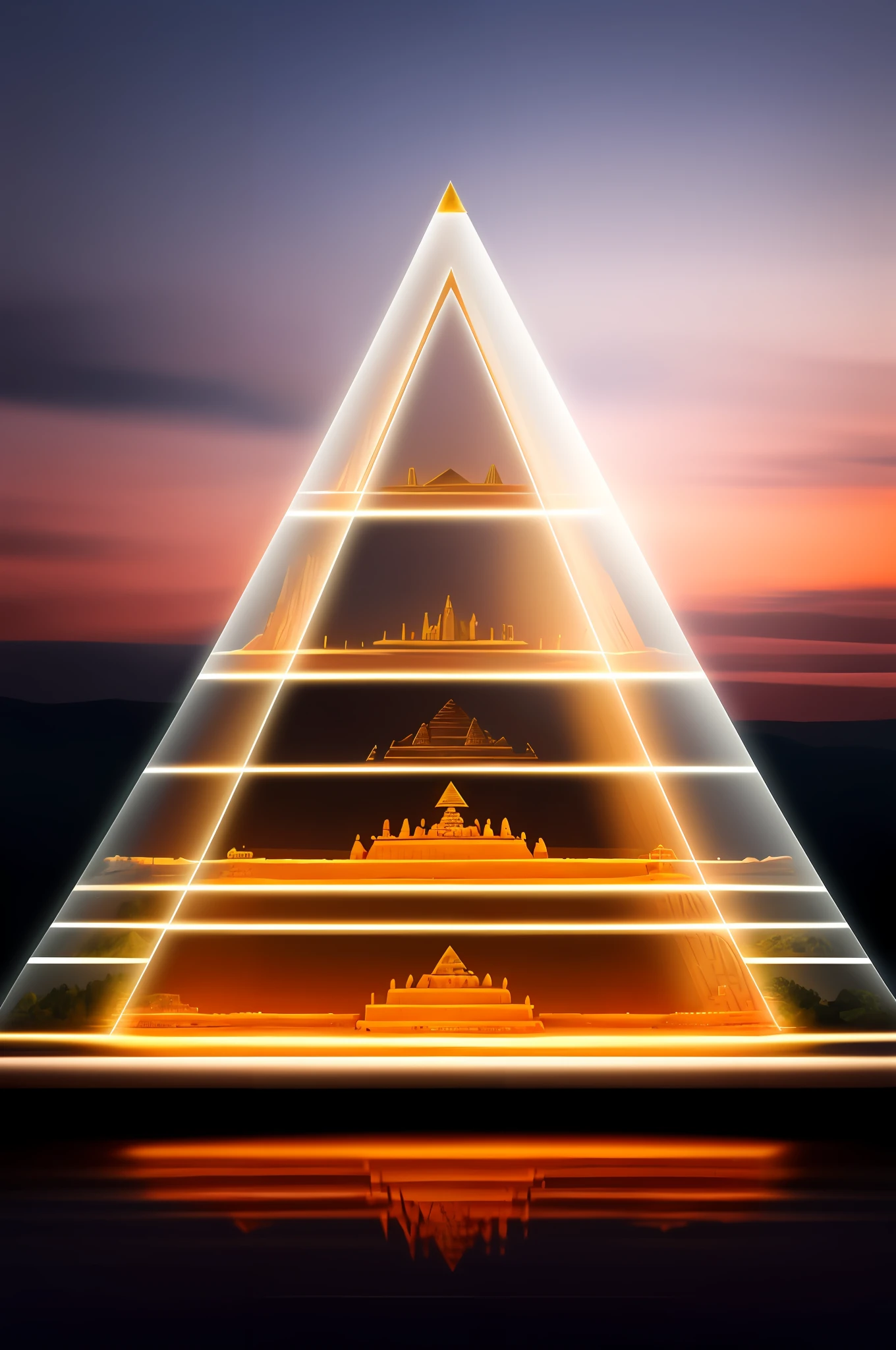 arafed pyramid of light with a building in the background, pyramid background, ancient megastructure pyramid, pyramid, temple background, pyramid ruins at sundown, pyramids style, golden pyramids, ancient pyramid, pyramids, glowing temple in the distance, pyramid portal, background depicting a temple, pyramid in background, pyramid scheme, symmetrical fantasy landscape, symmetric matte painting
