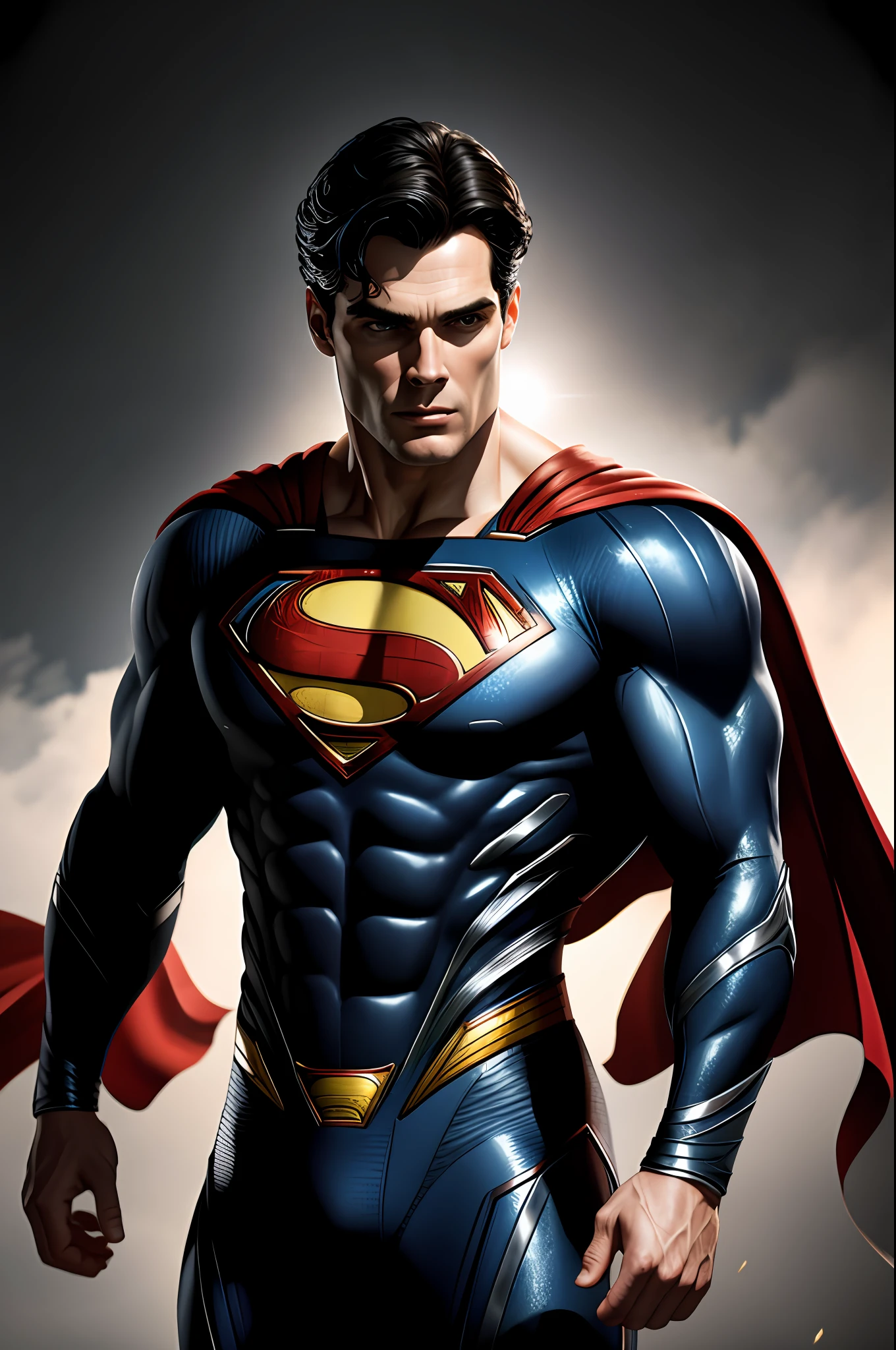 (8k, RAW photo, best quality, masterpiece: 1.2), ultra-detailed, formal art, photorealism: 1.37, upper body shot, DC Superman, film grain, action pose