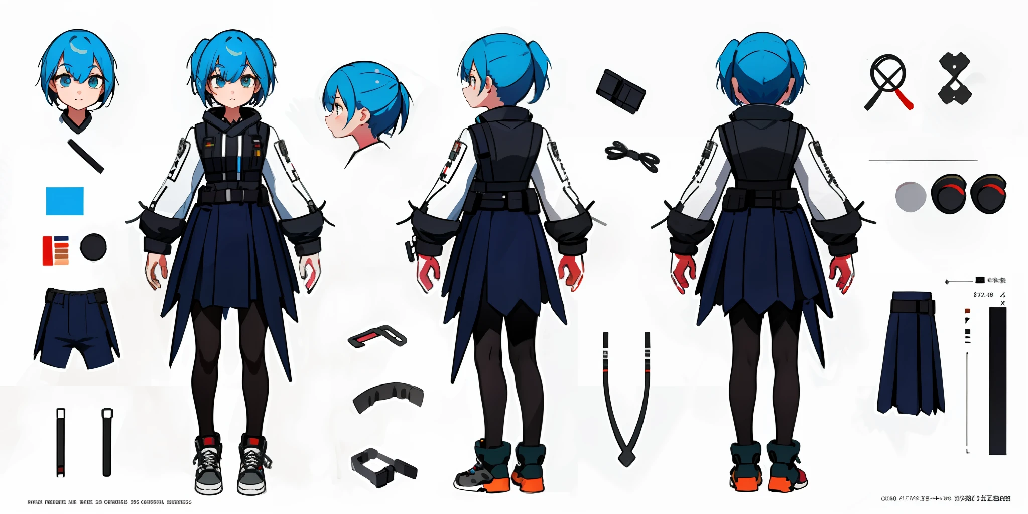 1 young girl, character sheet, concept art, full body, (masterpiece:1.2), (best quality:1.3), 1girl, standing, punk