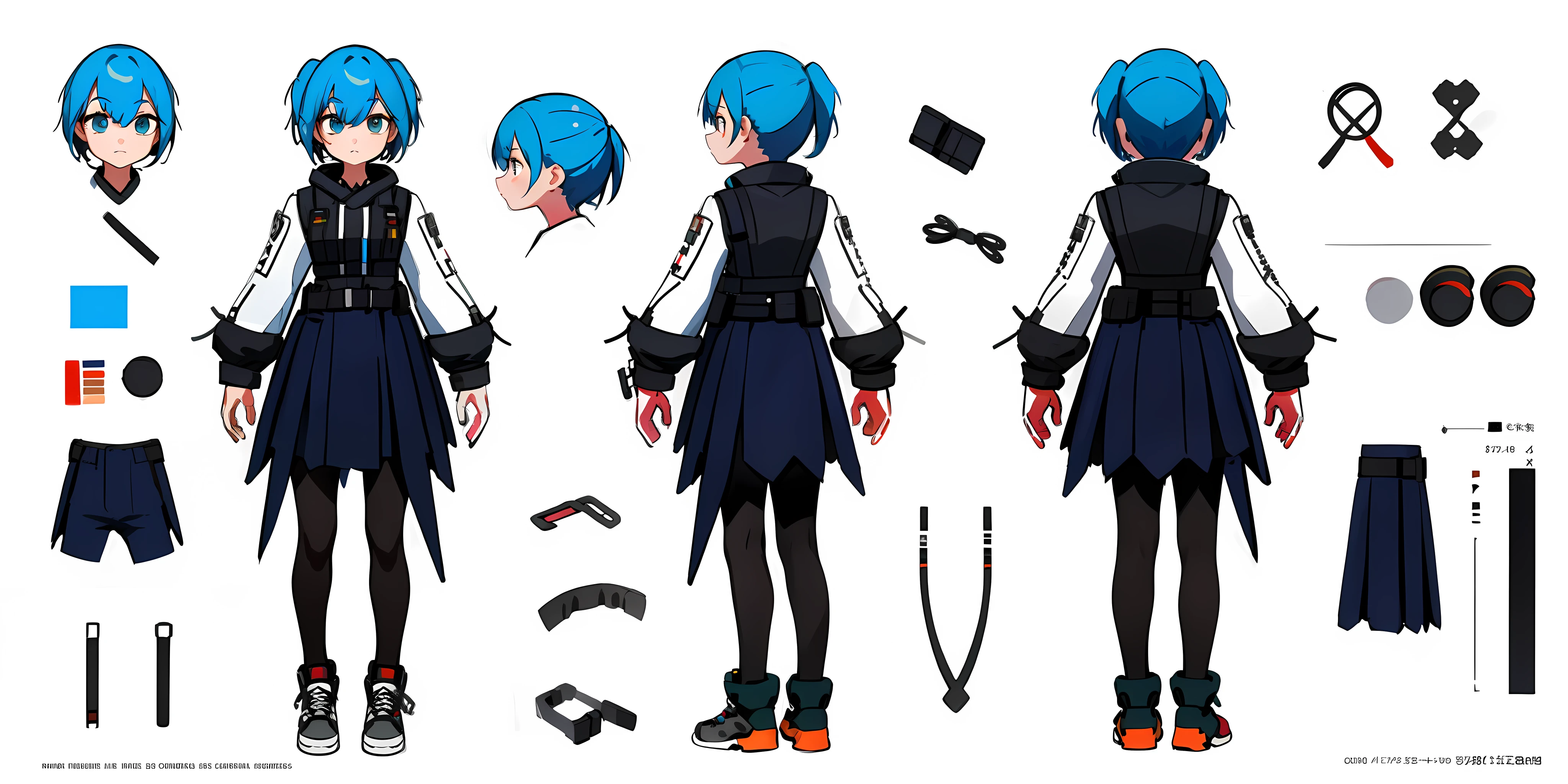 1 young girl, character sheet, concept art, full body, (masterpiece:1.2), (best quality:1.3), 1girl, standing, punk