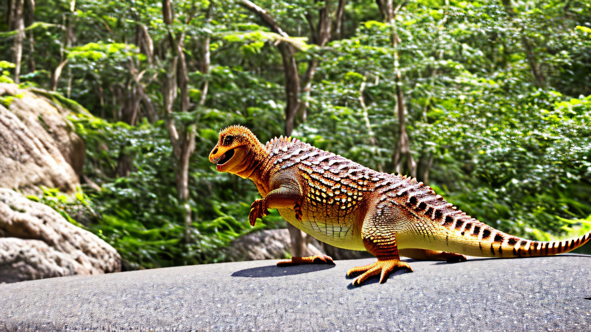 there is a Dinosauria that is sitting on a rock, Dinosauria pose, Dinosauria on ground, Dinosauria , with a cool pose, curved horned dragon!, Dinosauria, looking to the side, iguana, pastry Dinosauria, looking to his left, Dinosauria head, Dinosauria tail, looking off to the side, taken with nikon D300