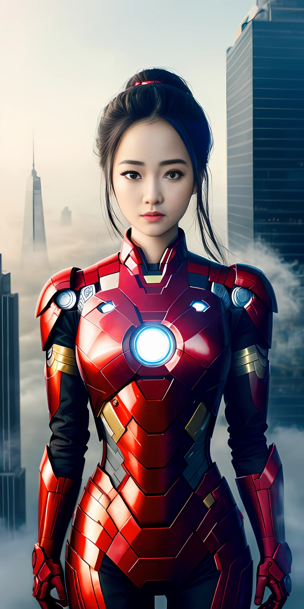 (1girl:1.3), solo, (((very detailed beautiful face)))), look like Liu Yifei, ((very detailed eyes and face))), beautiful details eyes, body parts__, official art, unified 8k wallpaper, super detailed, beautiful and beautiful, beautiful, masterpiece, best quality, original, masterpiece, super fine photo, best quality, super high resolution, realistic realism, sunlight, full body portrait, amazing beauty, dynamic pose, delicate face, Vibrant eyes, (from the front), she wears an Iron Man suit, red and black color scheme, overlooking the city, detailed face, detailed complex busy background, messy, gorgeous, milky white, highly detailed skin, realistic skin details, visible pores, clear focus, volumetric fog, 8k uhd, DSLR camera, high quality, film grain, fair skin, photo realism, lomography, futuristic dystopian megalopolis, translucent