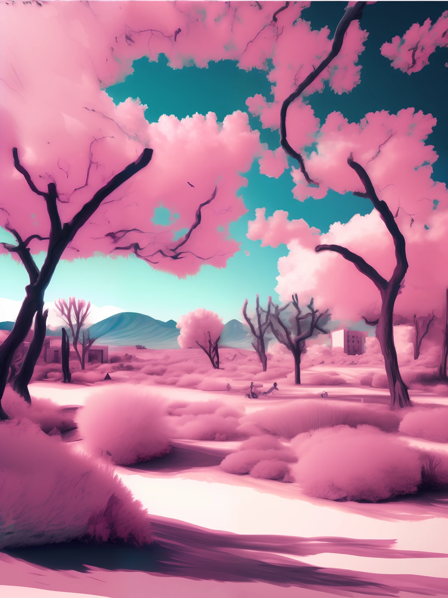 landscape, vibrant colors, Monochromatic Palettes, Inequality, One-point perspective drawing style, Neighborhood park drawing style, Infrared, by artist Taro Kagawa, Conjecture, Shadow lighting, Incenter, Timeline drawing style, Monochrome, Polarization, Game art drawing style, Slow Motion, Desert painting style, Intense painting style