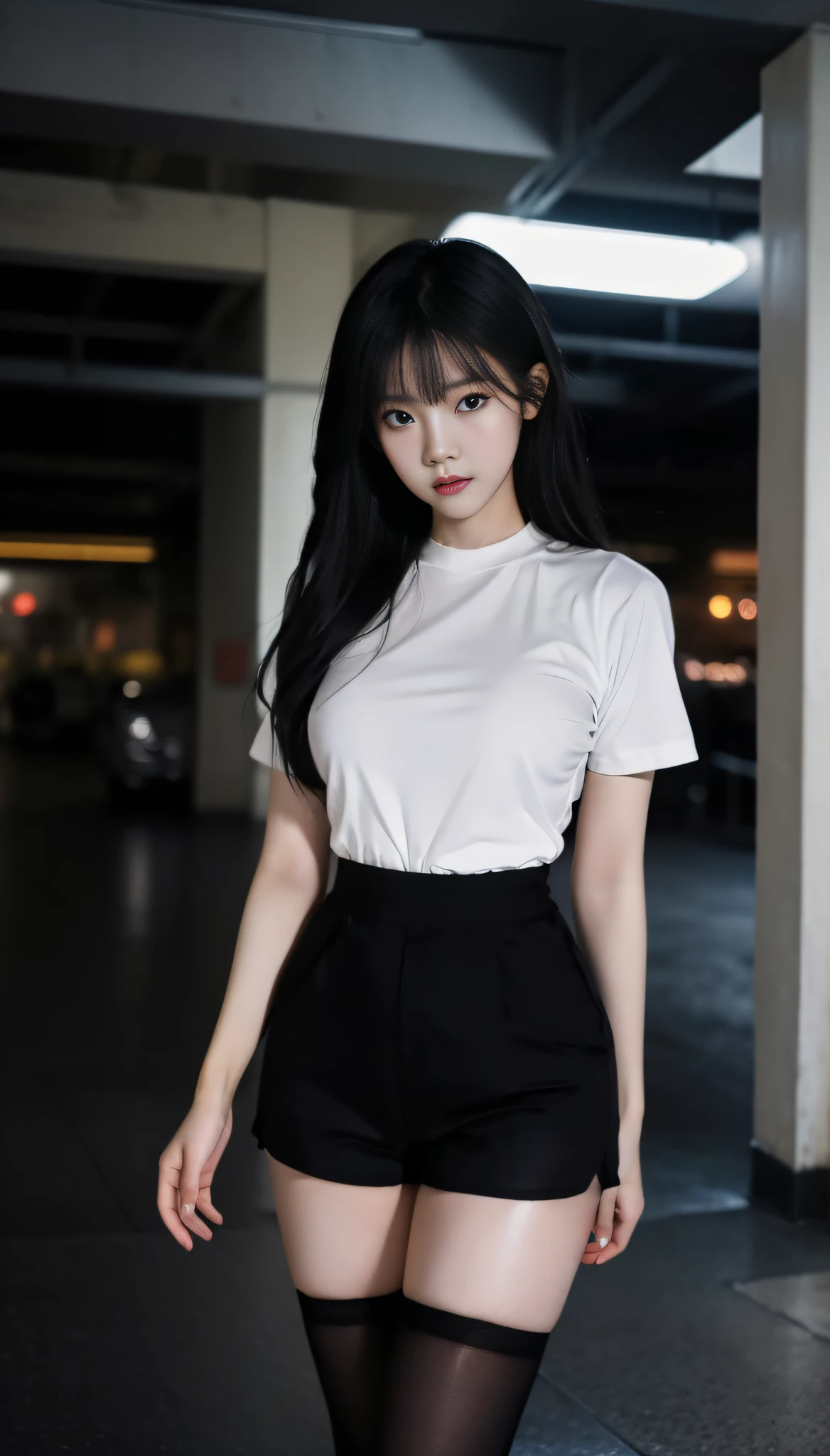 araffe asian woman in short shorts and a white shirt, korean women's fashion model, gorgeous young korean woman, korean girl, in white clothes, smooth white tight clothes suit, dressed in a white t shirt, taken with sony alpha 9, taken with canon 8 0 d, wearing tight simple clothes, taken with canon 5d mk4, heonhwa choe