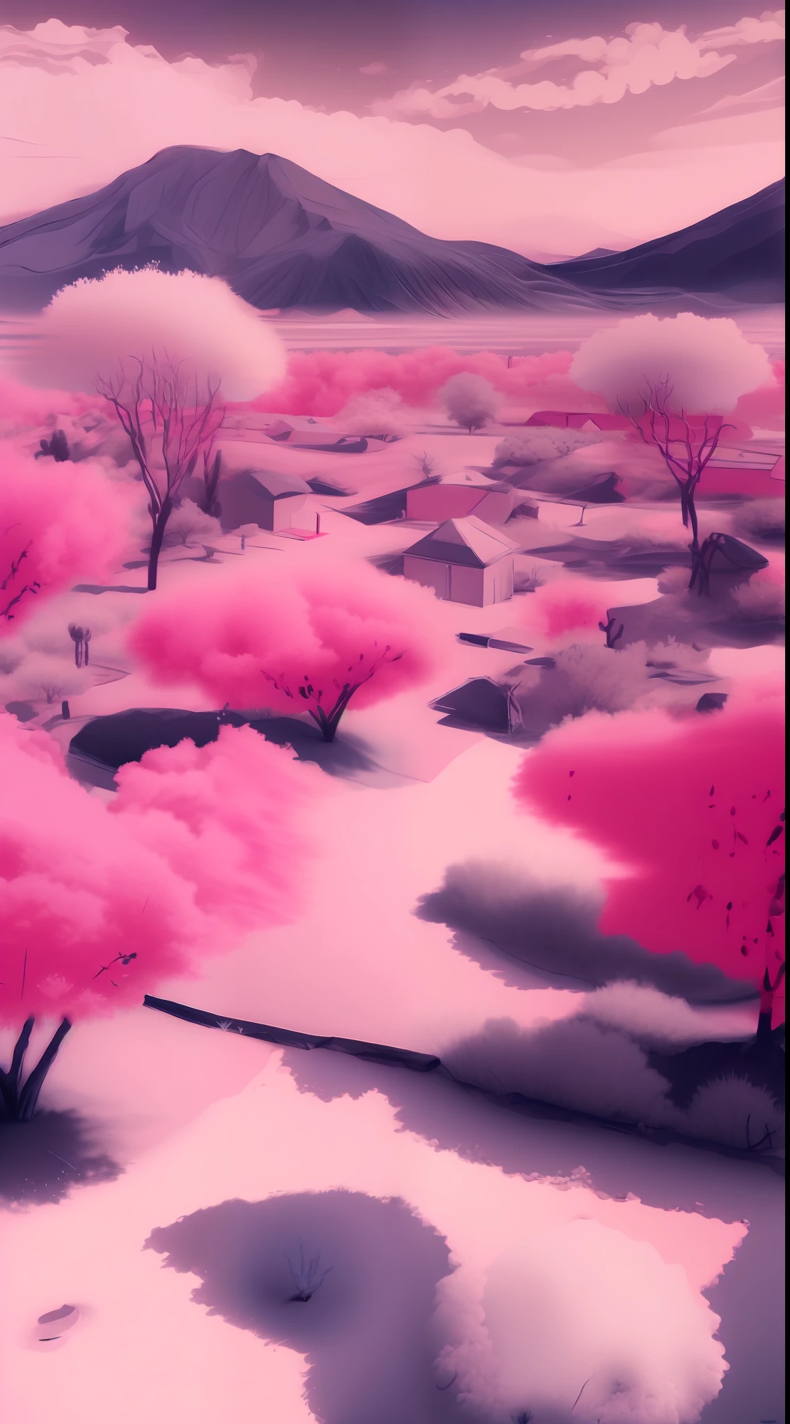 landscape, vibrant colors, Monochromatic Palettes, Inequality, One-point perspective drawing style, Neighborhood park drawing style, Infrared, by artist Taro Kagawa, Conjecture, Shadow lighting, Incenter, Timeline drawing style, Monochrome, Polarization, Game art drawing style, Slow Motion, Desert painting style, Intense painting style