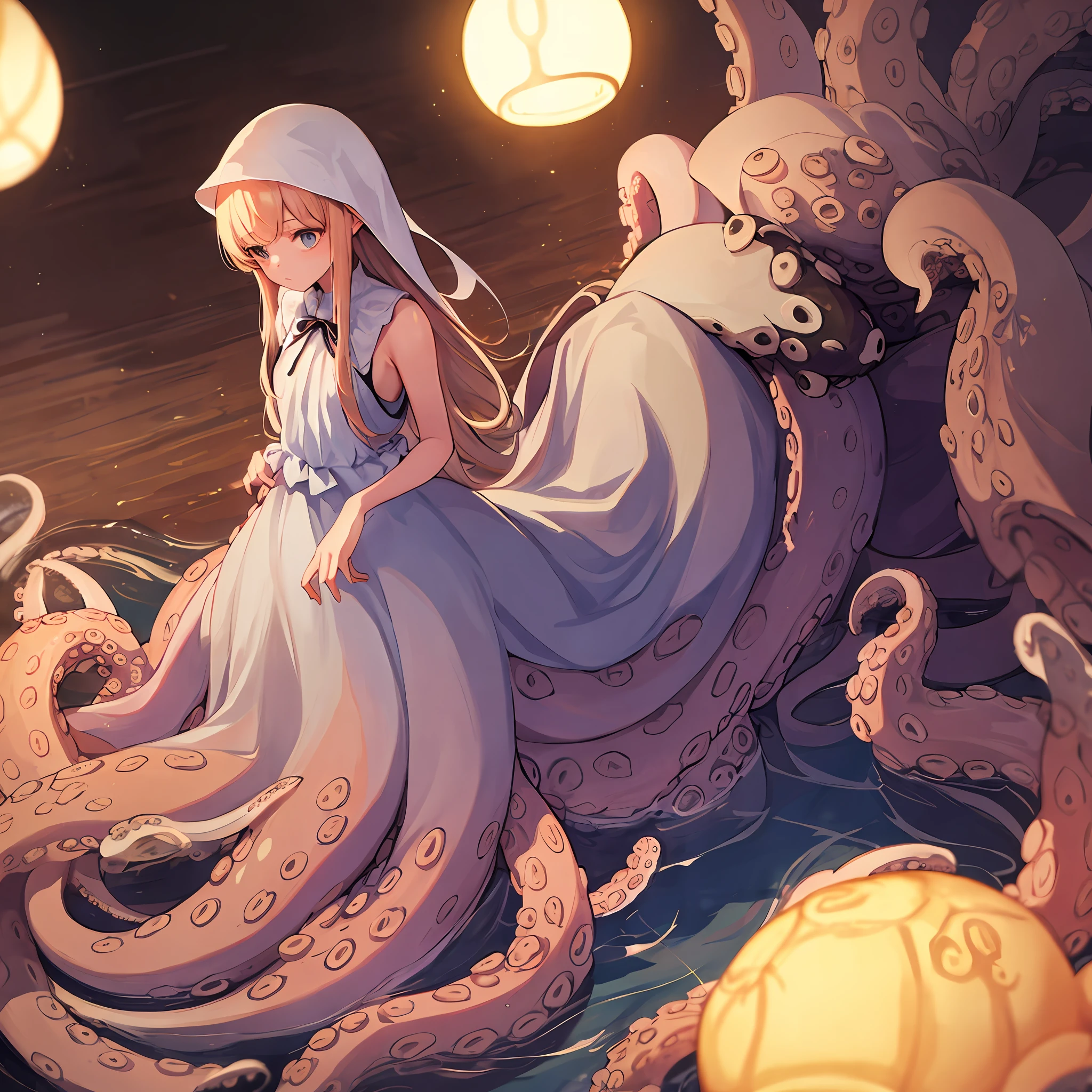 1girl, full body, scylla, octopus tentacles, volumetric lighting, best shadows, shallow depth of field, amazingly beautiful girl, delicately beautiful avatar, masterpiece, best quality,