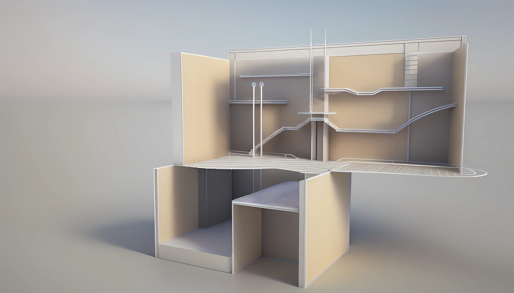 Sketch up, kids activity area architectural concept, perspective view, 3D concept, 3D rendering, relief concept, model section, orthographic rendering, 3D rendering model.