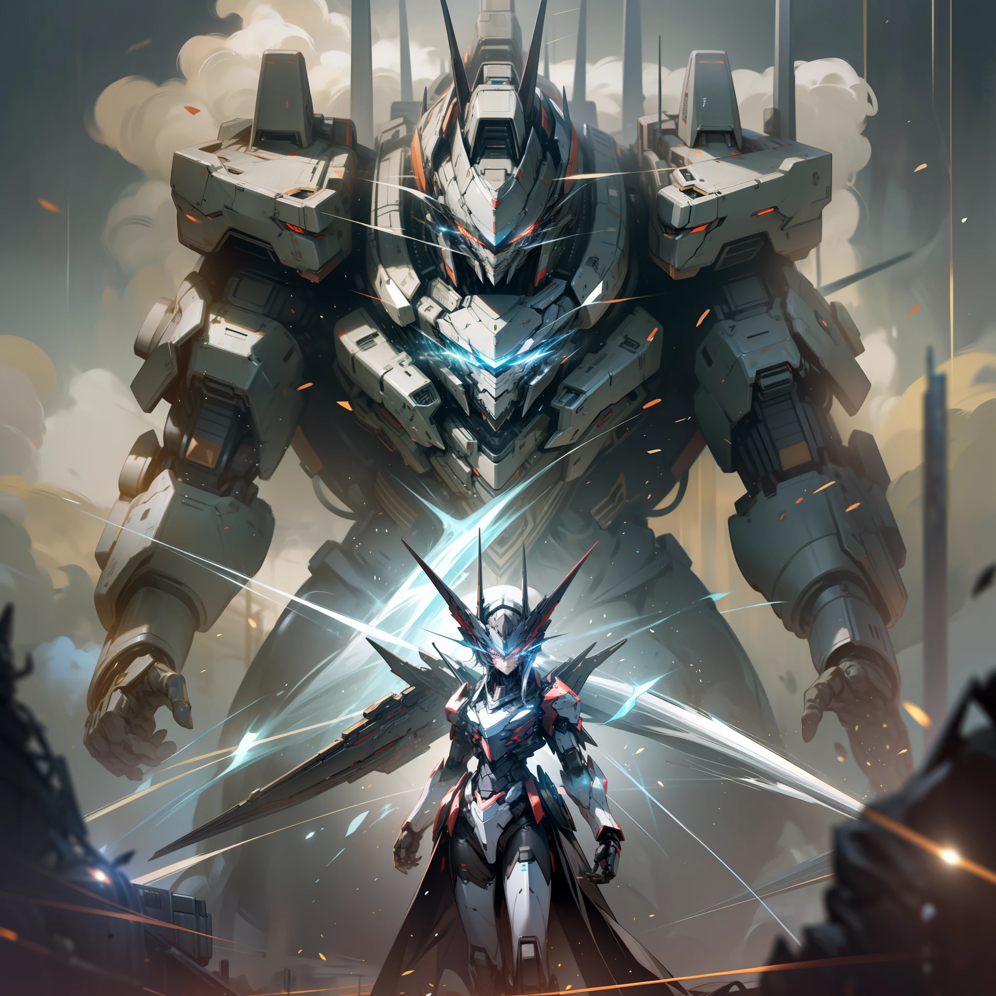 Wonderful night, dark, shining mecha, eyes flooded, exquisite armament, sci-fi atmosphere, strong shock effect.