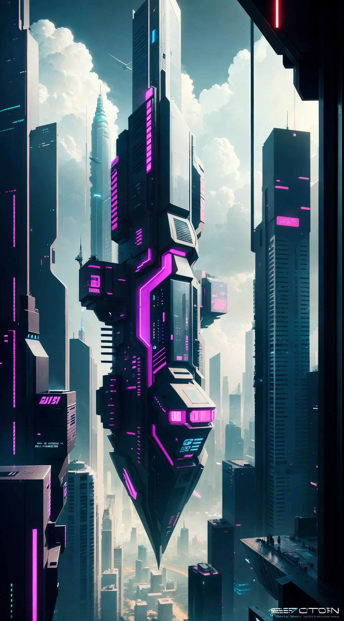 futuristic city, high-rise buildings, tech, modernization, cyberpunk, cool colors, cool, security, protection, business, product promotion, poster cover, network, intricate, identifiable, magnifying glass, orderly and messy composition, centripetal composition, earth, detail, ultra hd, 8K, C4D, Octane, Blender