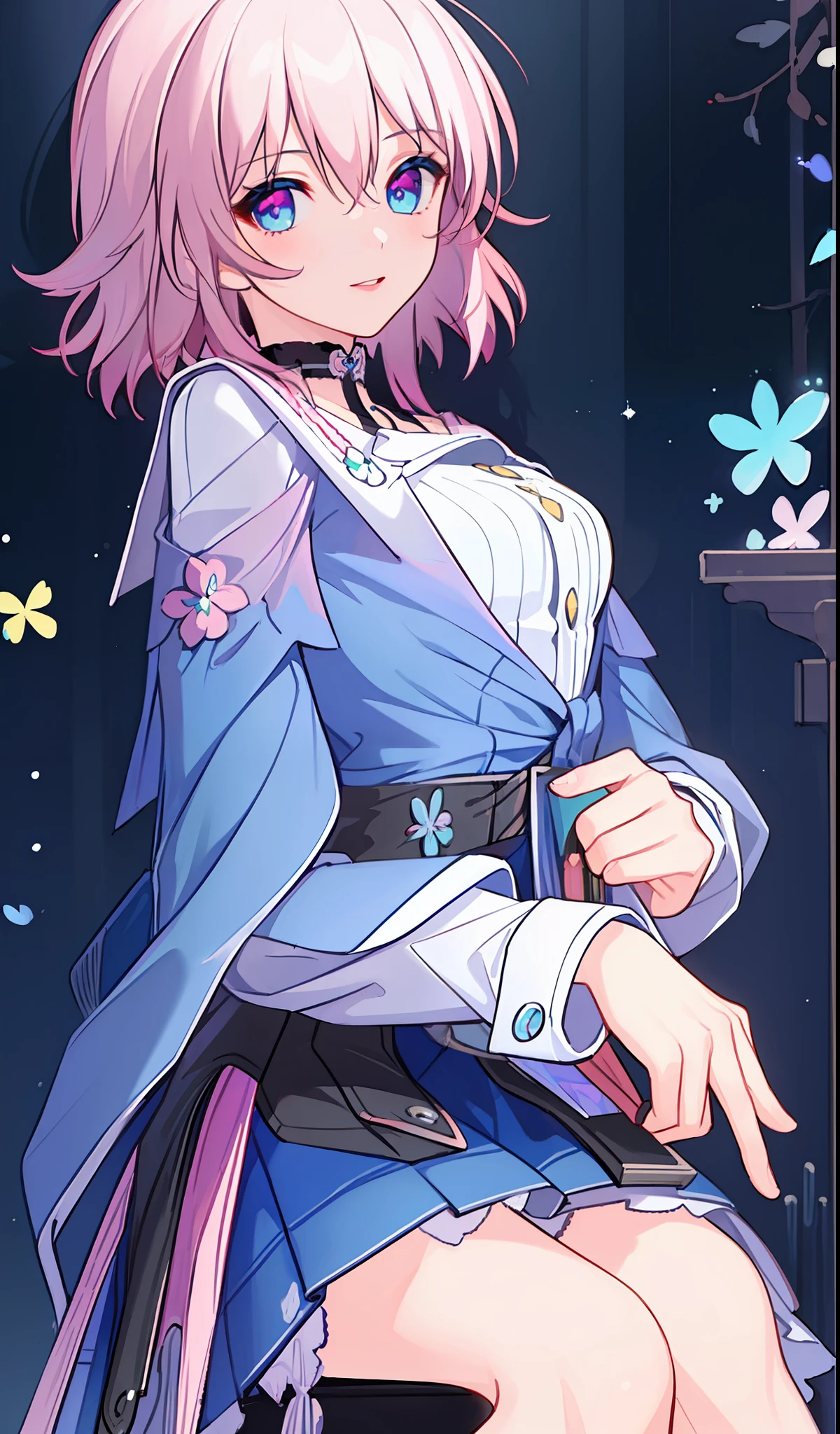 (((Masterpiece)))), (((Best Quality)))), (((Very detailed))), Detailed Fingers, Accurate Fingers, Non-Unnatural Hands, Last, 1 Girl, Solo, Pink Bob Cut, Blue Eyes, White Long-Sleeved Shirt, Black Skirt, March,