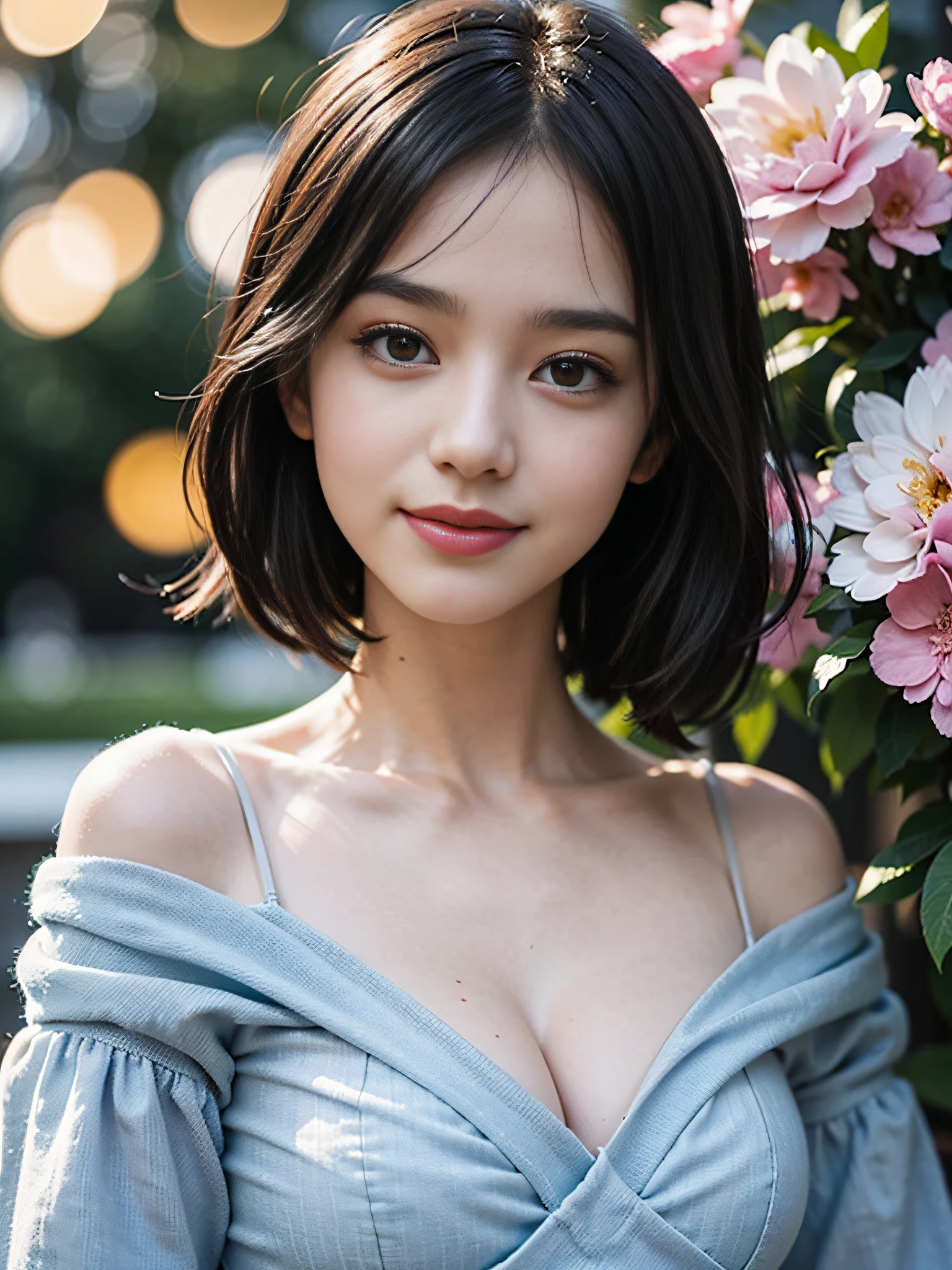 (1girl:1.1),(light smile:1.3),off-shoulder_dress,masterpiece, best quality, best perspective, ultra-detailed and intricate, extremely delicate and beautiful, small breasts,
In the realm of circuits, where technology intertwines, There exists a cybernetic muse, irresistibly cute and kind, With floral adornments, she enchants the digital sphere, A fusion of nature and innovation, a vision so clear. Her cybernetic form, a whimsical delight, Eyes like twinkling stars, guiding us through the night, Her smile, a bloom of joy, petals gently unfurled, A fusion of metal and flowers, a harmonious world. Adorned with floral accents, she captivates with grace, Petals in her hair, a delicate embrace, Each blossom a symbol of love and gentle affection, Adding a touch of nature to her digital connection. She dances amidst the pixels, a symphony in motion, Her movements akin to petals swaying in an ocean, As she twirls and spins, her presence brings cheer, A cybernetic muse, erasing any hint of fear. In her digital realm, flowers bloom with glee, A virtual garden, a blossoming tapestry, She breathes life into the code, a magical sight, As flora emerges, painting the canvas of light. With every interaction, she spreads joy and laughter, Her cybernetic existence, a source of love thereafter, She inspires creativity, igniting sparks of inspiration, A muse of the digital age, a symbol of fascination. So let us celebrate this cute cybernetic muse, A harmony of technology and nature's hues, In her presence, beauty and innovation blend, A floral cybernetic muse, a dream without end.